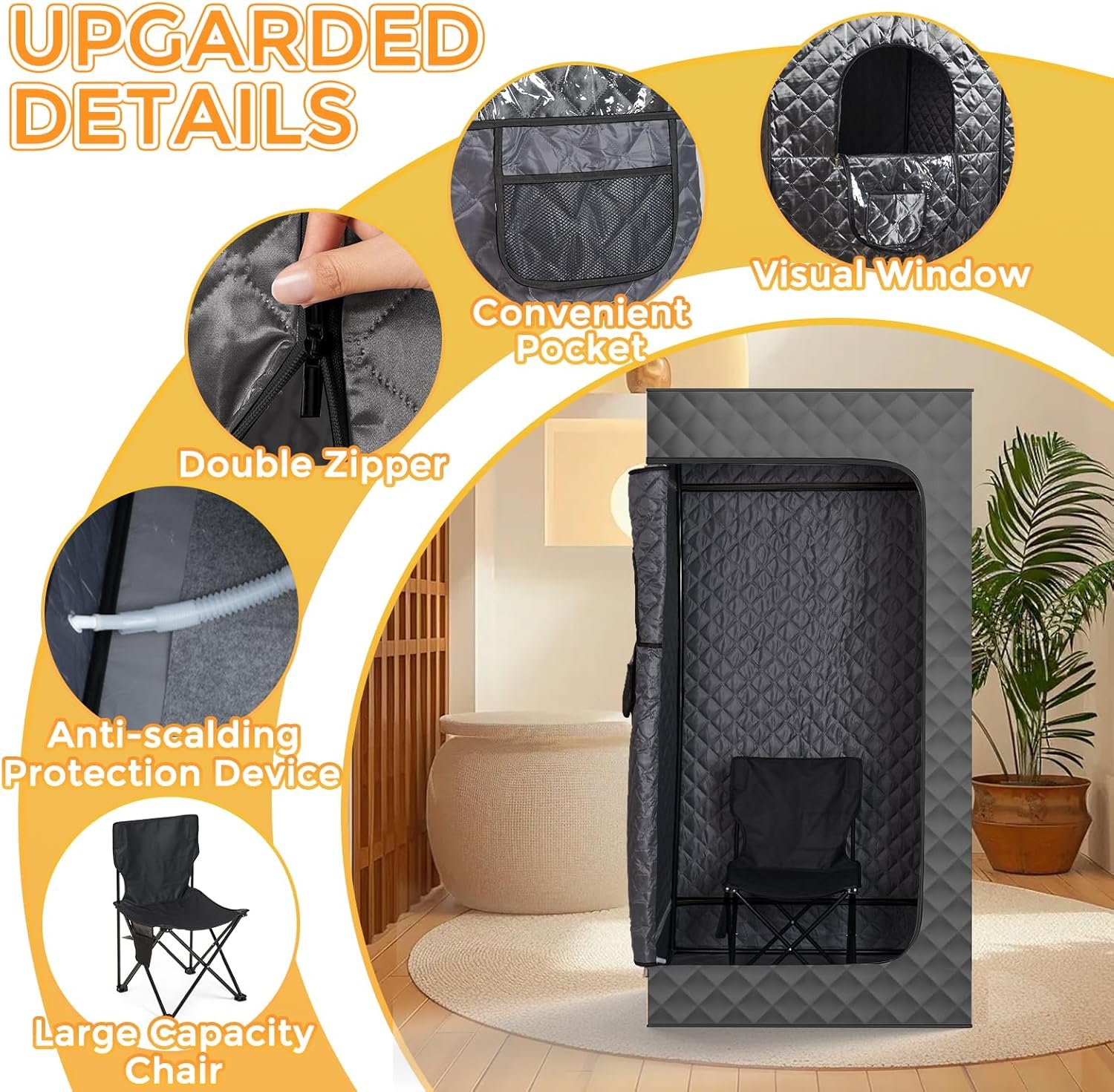 Sauna,Portable Sauna for Home,Personal Steam Sauna Box,Indoor Sauna Tent with 3L Steamer,Steam Room at Home,Plus Size 6 Sauna,Portable Sauna for Home,Personal Steam Sauna Box,Indoor Sauna Tent with 3L Steamer,Steam Room at Home,Plus Size - Image 6