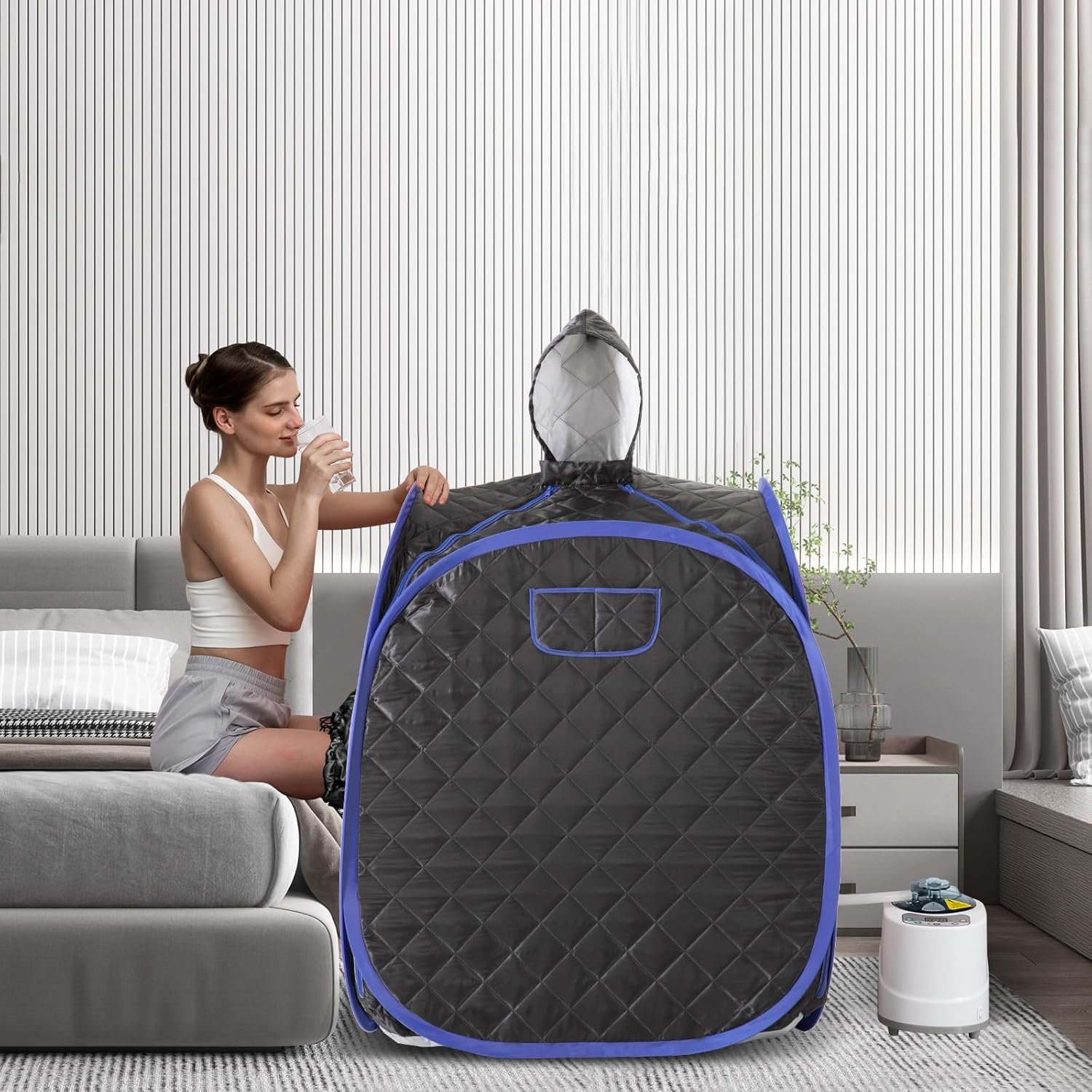 ZONEMEL Portable Steam Sauna, Full Body Home Sauna Spa, 1 Person or 2 Person Share Saunas, 2L Steam Generator with Remote Control (Black, L 33.5”x W 32.3”x H 41.7”) 7 ZONEMEL Portable Steam Sauna, Full Body Home Sauna Spa, 1 Person or 2 Person Share Saunas, 2L Steam Generator with Remote Control (Black, L 33.5”x W 32.3”x H 41.7”) - Image 7