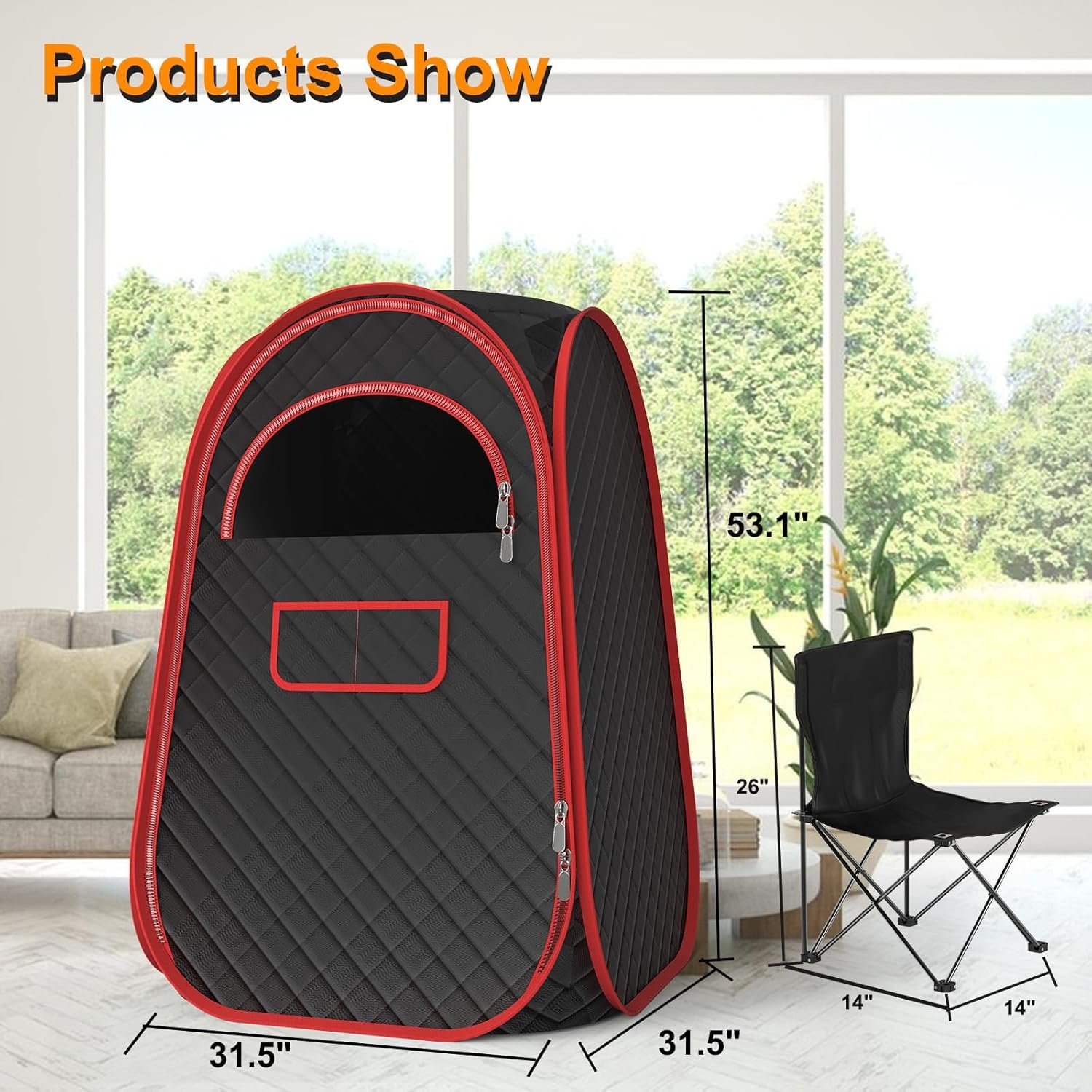 Portable Sauna Box - Portable Steam Sauna for Home with 2.6L 1200W Steamer, 99 Minute Timer, 9 Levels Temperature Settings, Remote Control and Folding Chair for Sauna Box, Red 5 Portable Sauna Box - Portable Steam Sauna for Home with 2.6L 1200W Steamer, 99 Minute Timer, 9 Levels Temperature Settings, Remote Control and Folding Chair for Sauna Box, Red - Image 5