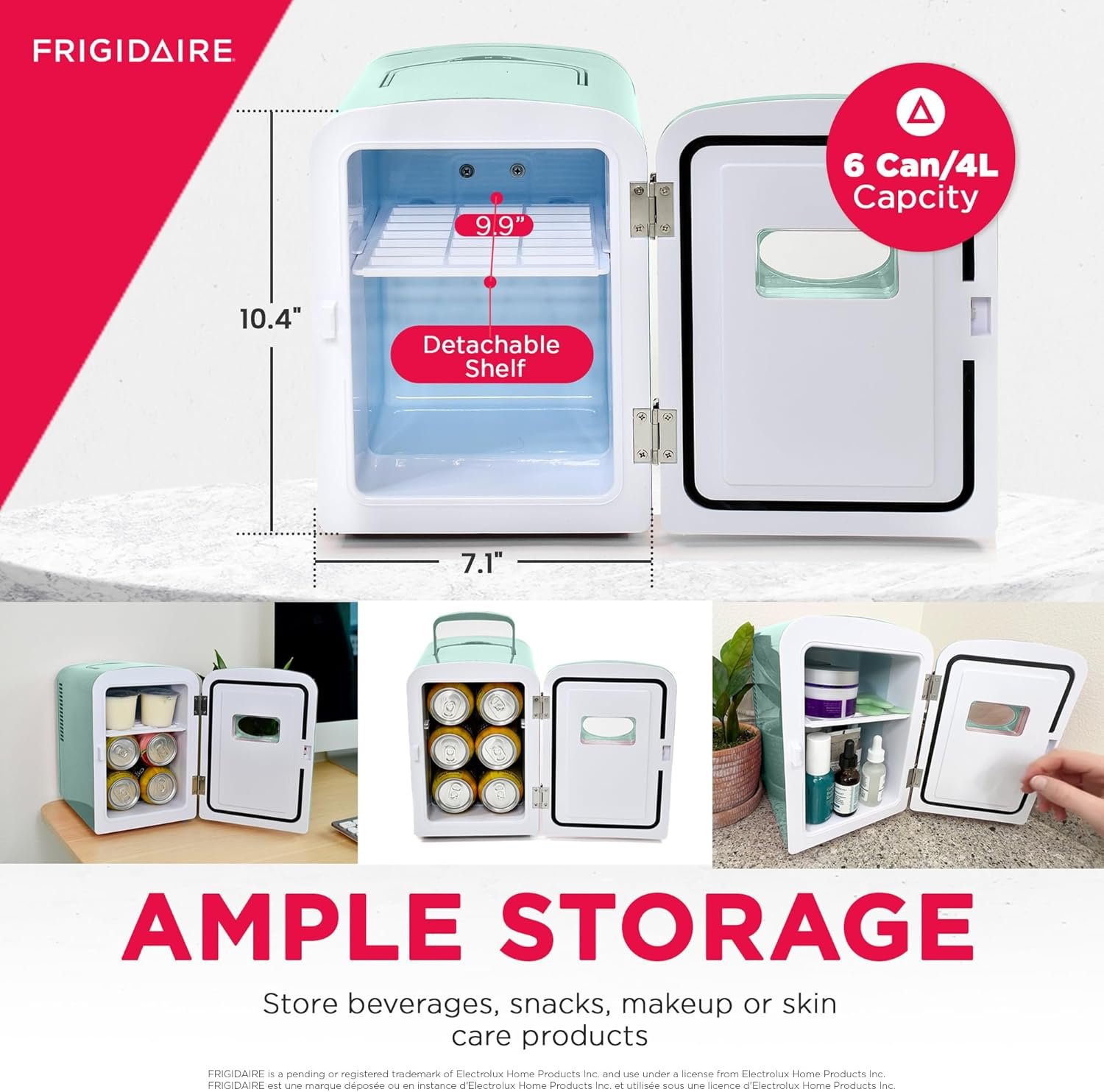 Frigidaire EFMIS129-MINT Mini Personal Fridge Cooler, 1 Gal Capacity fits Six Cans, Includes Plugs for Home Outlet & DC Charger-9.84" D x 7.09" W x 10.35" H 3 Frigidaire EFMIS129-MINT Mini Personal Fridge Cooler, 1 Gal Capacity fits Six Cans, Includes Plugs for Home Outlet & DC Charger-9.84" D x 7.09" W x 10.35" H - Image 3