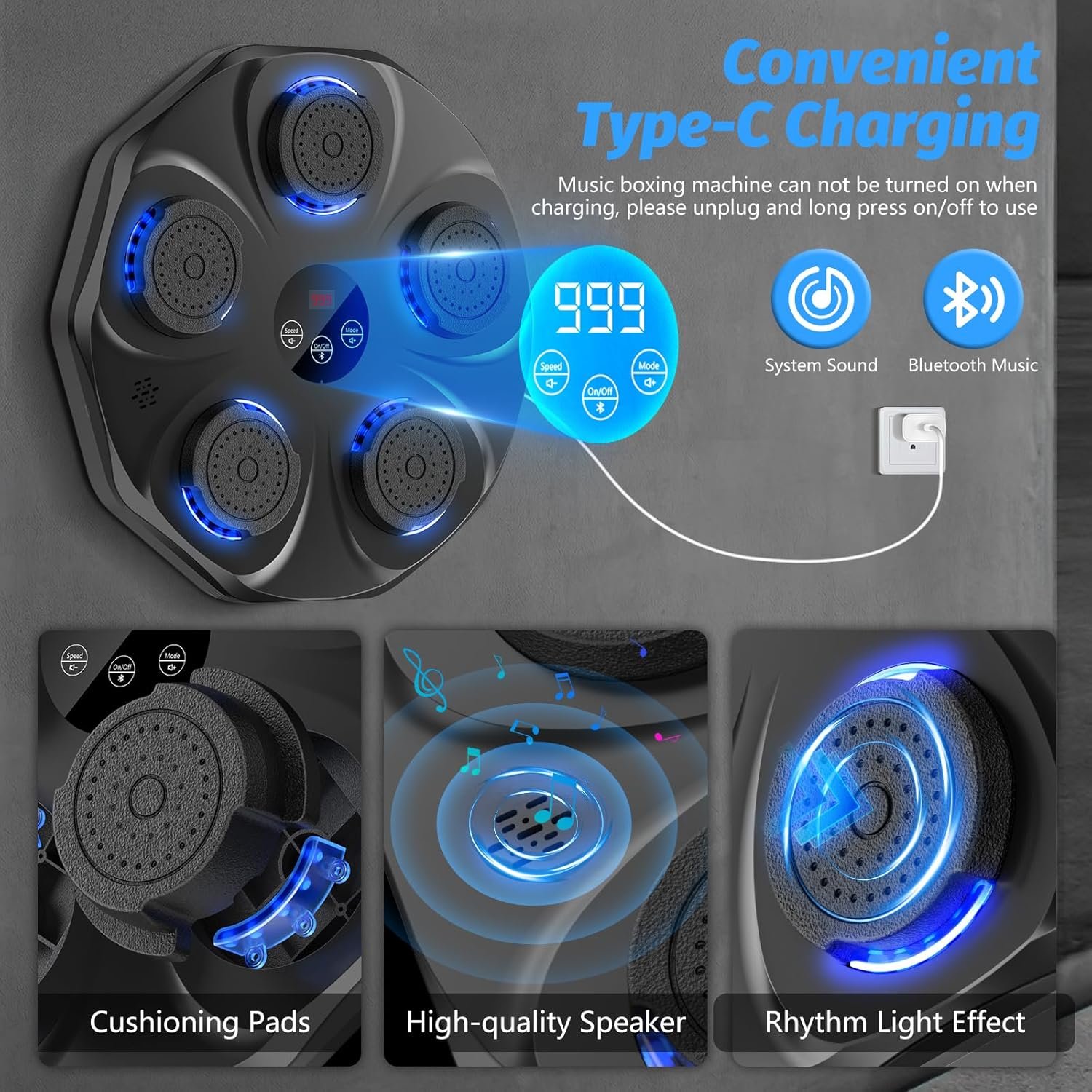 Music Boxing Machine, Interactive Punching Trainer with Boxing Gloves, Large Size Wall Mounted Electronic Boxing Target for Adults Kids, 9 Modes & 9 Speeds 3 Music Boxing Machine, Interactive Punching Trainer with Boxing Gloves, Large Size Wall Mounted Electronic Boxing Target for Adults Kids, 9 Modes & 9 Speeds - Image 3