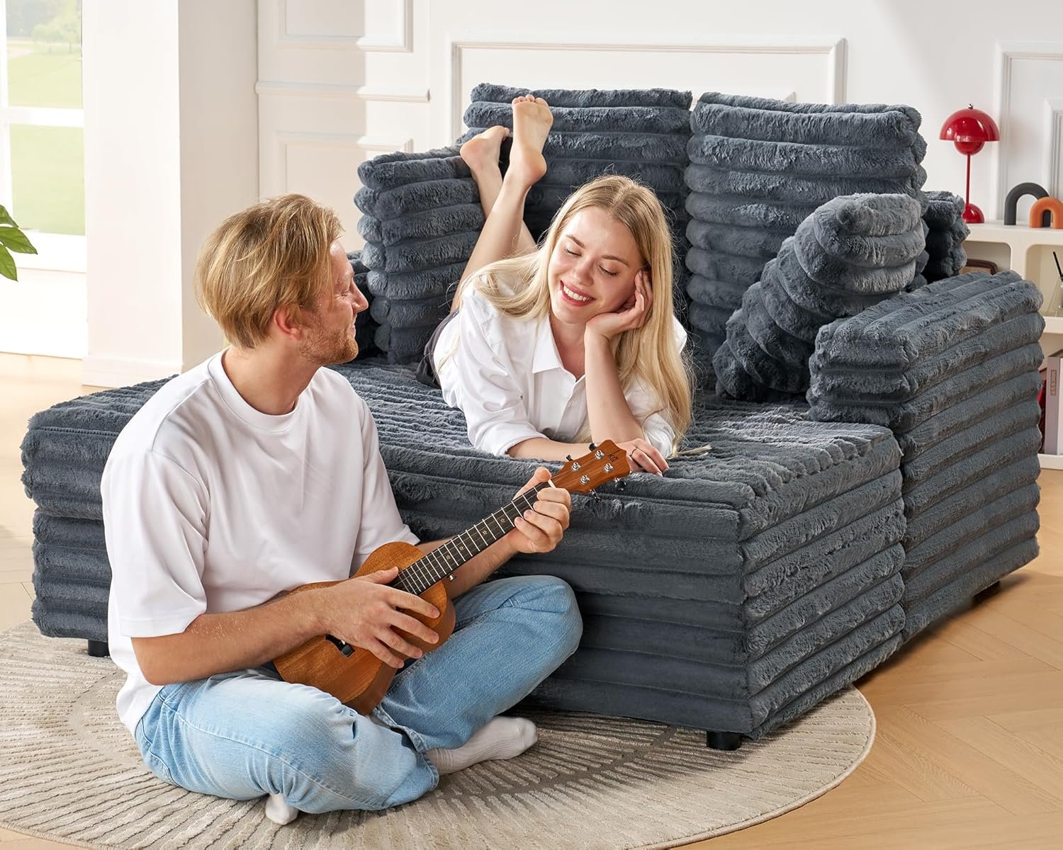VanAcc 53 Inch Upholstered Chaise Lounge, Plush Sleeper Chair with Throw Pillows and Armrests, Sofa Bed Indoor for Living Room, Grey 8 VanAcc 53 Inch Upholstered Chaise Lounge, Plush Sleeper Chair with Throw Pillows and Armrests, Sofa Bed Indoor for Living Room, Grey - Image 8