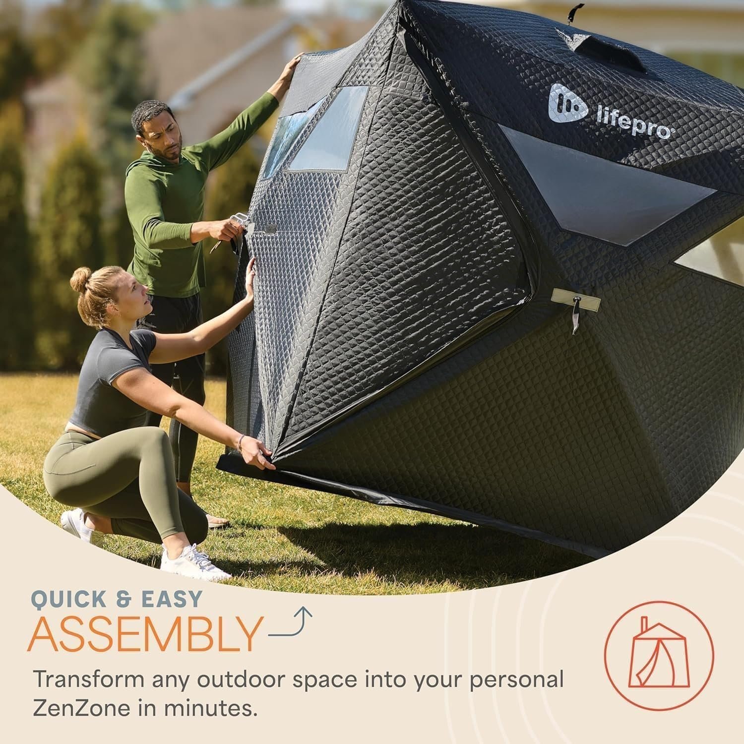 Lifepro ZenZone Outdoor Sauna Tent – Portable Wood Burning with Stove – 4 Person Steam & Dry Sauna for Camping, Backyard, Home Gym – Heavy Duty Oxford Cloth & Carbon Steel Stove 4 Lifepro ZenZone Outdoor Sauna Tent – Portable Wood Burning with Stove – 4 Person Steam & Dry Sauna for Camping, Backyard, Home Gym – Heavy Duty Oxford Cloth & Carbon Steel Stove - Image 4