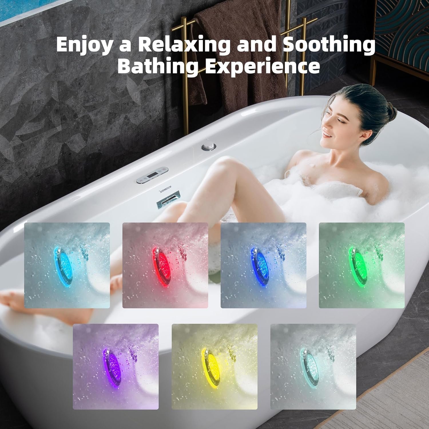 WOODBRIDGE 72" x 35-3/8" Whirlpool and Air Bath Heated Soaking Combination Tub with Adjustable Speed Air Blower and Display Control Panel, White,BJ-500 13 WOODBRIDGE 72" x 35-3/8" Whirlpool and Air Bath Heated Soaking Combination Tub with Adjustable Speed Air Blower and Display Control Panel, White,BJ-500 - Image 13