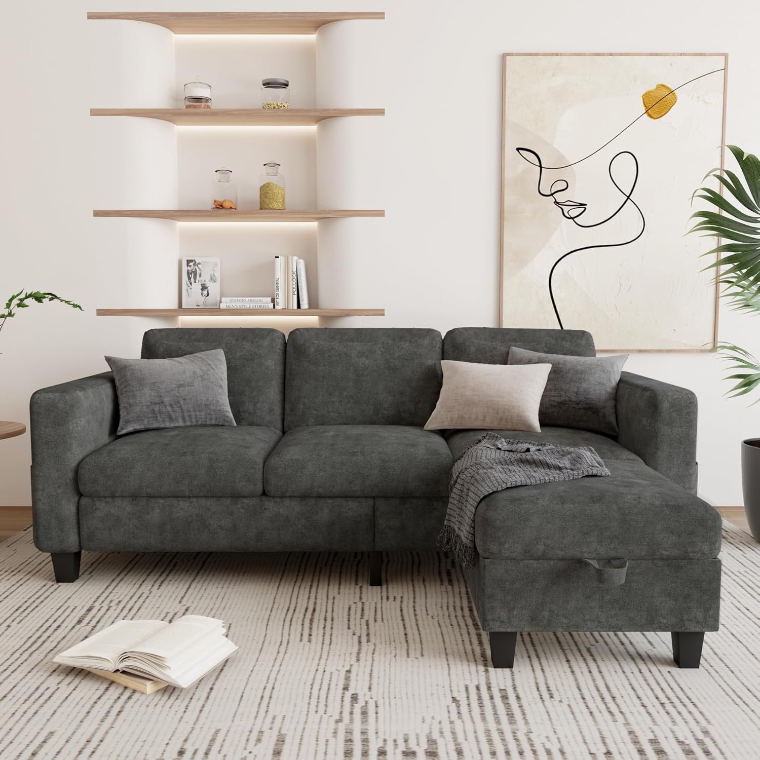 Couch for Living Room - Small Space Couches Sectional L-Shaped Sofa, 3 Seat Modern Couch, Sofas Convertible with Storage Ottoman for Small Space, Bedroom, Offices and Apartments - Grey 8 Couch for Living Room - Small Space Couches Sectional L-Shaped Sofa, 3 Seat Modern Couch, Sofas Convertible with Storage Ottoman for Small Space, Bedroom, Offices and Apartments - Grey - Image 8