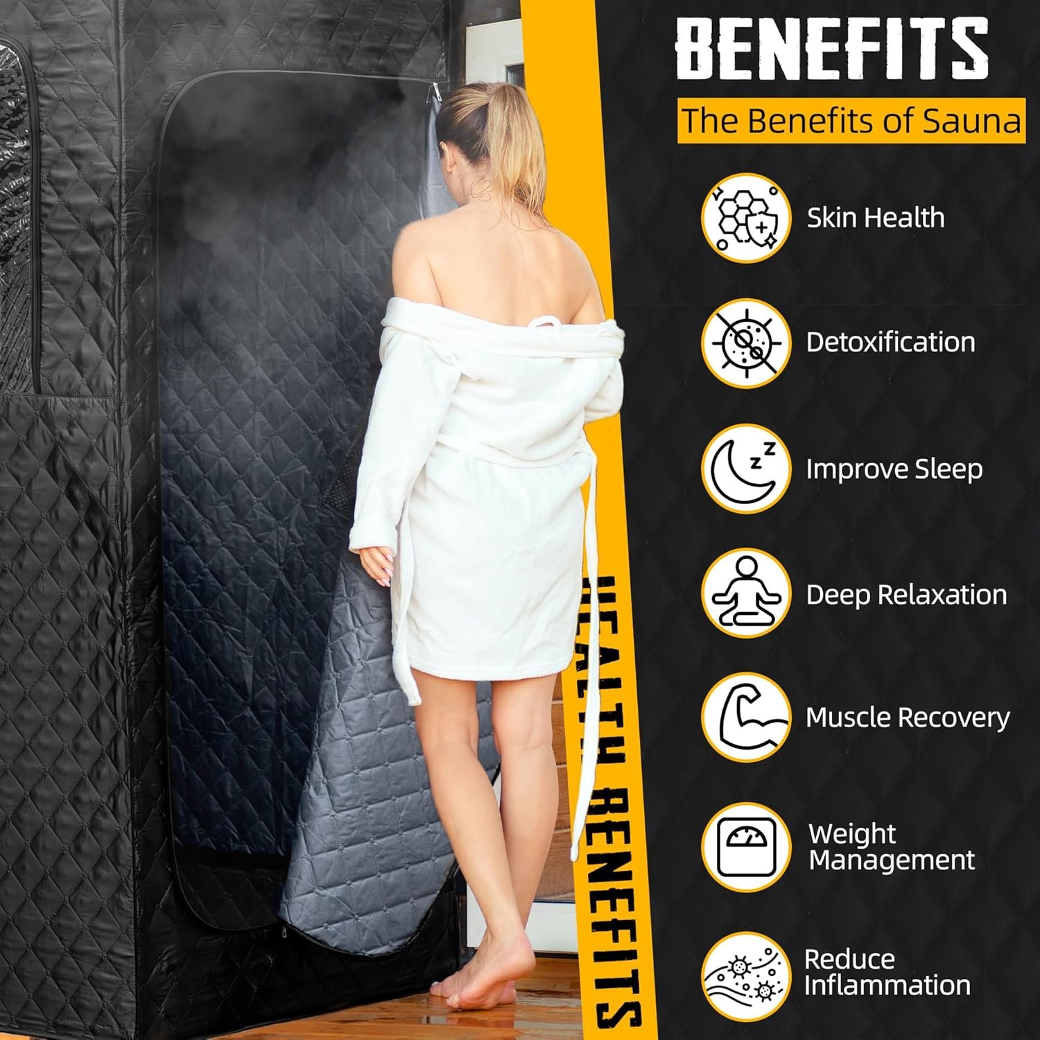 Large Portable Sauna Box, 3L Steamer Portable Steam Sauna for Home, Personal Sauna with Big Sauna Chair, Remote Control, 3.2’ x 3.2’ x 6.0’, Black, 1200W 2 Large Portable Sauna Box, 3L Steamer Portable Steam Sauna for Home, Personal Sauna with Big Sauna Chair, Remote Control, 3.2’ x 3.2’ x 6.0’, Black, 1200W - Image 2