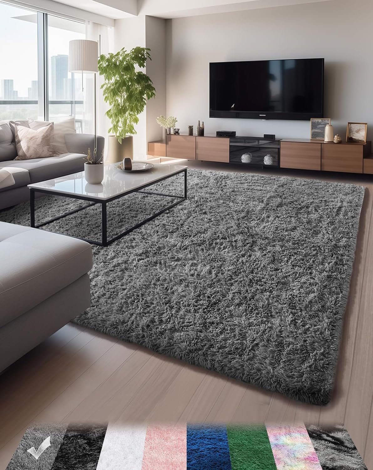 Ophanie Upgrade 5x8 Rugs for Living Room,Grey Fluffy Carpet Large Fuzzy Plush Shag Comfy Soft, Non-Slip Indoor Floor Carpet,for Kids Boys Girls, Room,Bedroom,Playroom, Home Decor Aesthetic