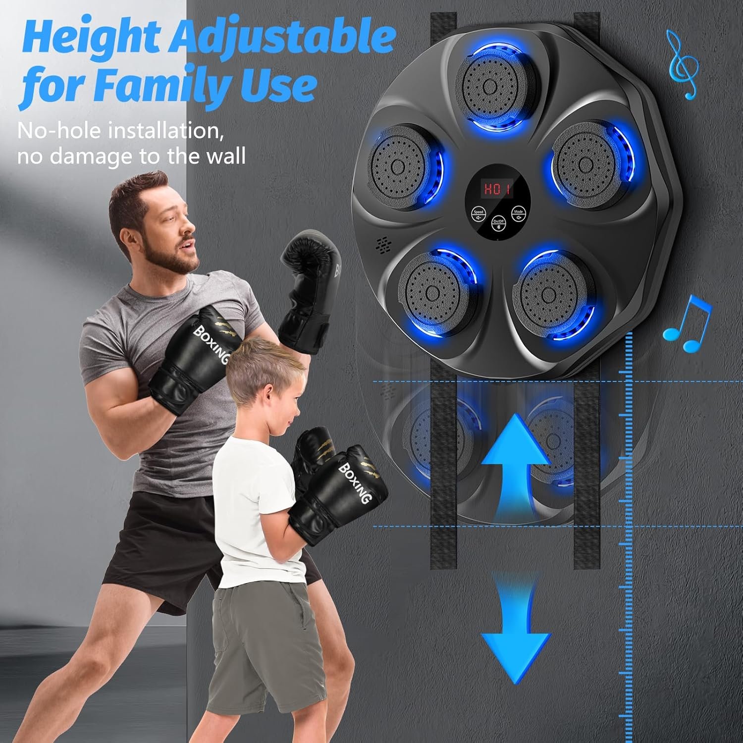 Music Boxing Machine, Interactive Punching Trainer with Boxing Gloves, Large Size Wall Mounted Electronic Boxing Target for Adults Kids, 9 Modes & 9 Speeds 6 Music Boxing Machine, Interactive Punching Trainer with Boxing Gloves, Large Size Wall Mounted Electronic Boxing Target for Adults Kids, 9 Modes & 9 Speeds - Image 6