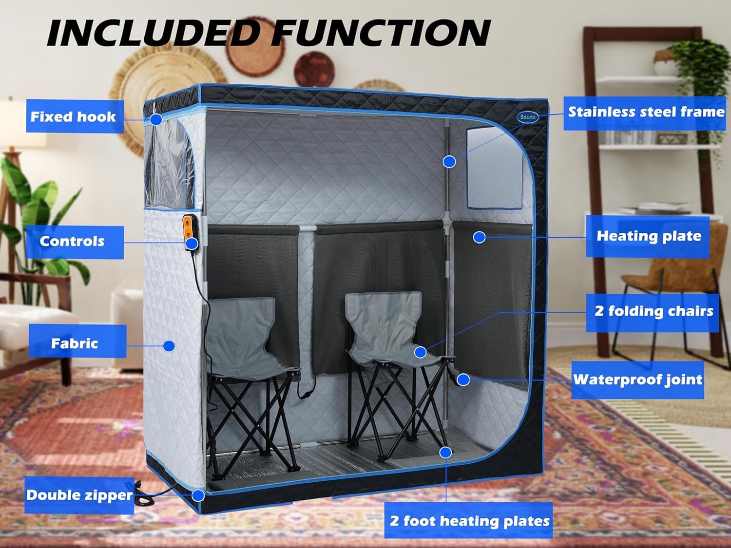 2 Person Infrared Sauna | Full Size Portable Sauna Tent | FAR Infrared Sauna for Home, 1,350watt, Home Saunas with Heating Foot Pad*2, Portable Chair*2, (L56.7 x W31.5 x H59.4, Black) 2 2 Person Infrared Sauna | Full Size Portable Sauna Tent | FAR Infrared Sauna for Home, 1,350watt, Home Saunas with Heating Foot Pad*2, Portable Chair*2, (L56.7 x W31.5 x H59.4, Black) - Image 2