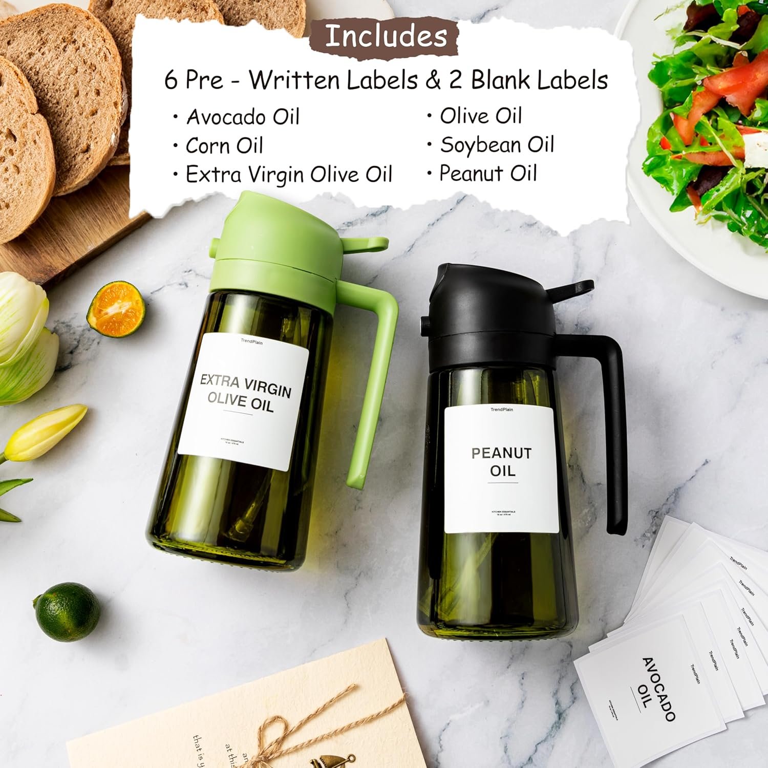 TrendPlain - Original 16oz/470ml Olive Oil Dispenser Bottle for Kitchen Gadgets and Air Fryer Accessories - Olive Oil Sprayer for Cooking w/Stickers (Light Blockage) - Black 2 TrendPlain - Original 16oz/470ml Olive Oil Dispenser Bottle for Kitchen Gadgets and Air Fryer Accessories - Olive Oil Sprayer for Cooking w/Stickers (Light Blockage) - Black - Image 2