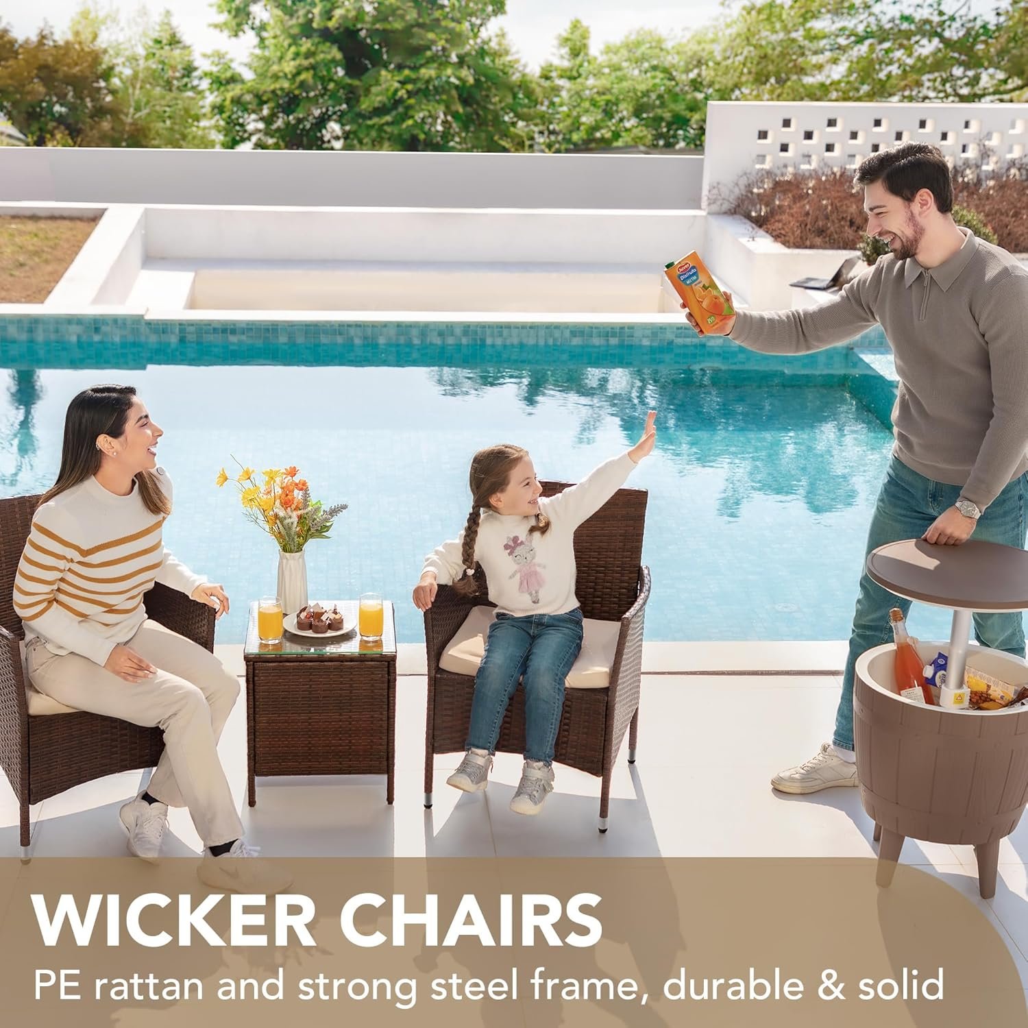 Devoko Patio Porch Furniture Sets 3 Pieces PE Rattan Wicker Chairs with Table Outdoor Garden Furniture Sets (Brown/Beige) 2 Devoko Patio Porch Furniture Sets 3 Pieces PE Rattan Wicker Chairs with Table Outdoor Garden Furniture Sets (Brown/Beige) - Image 2
