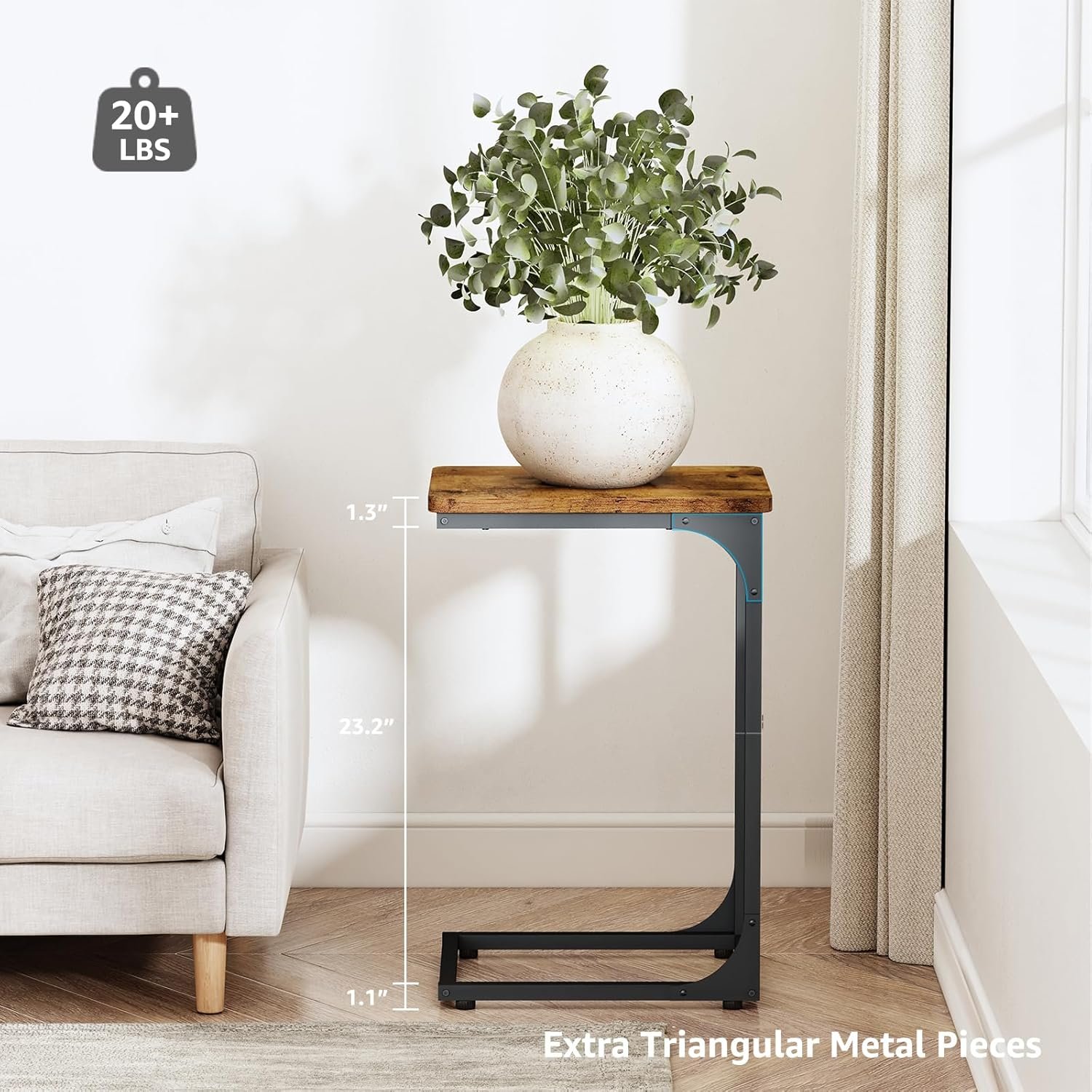 QEEIG C Table Side Table Set of 2 Living Room Sets C Shaped Couch Tray End Tables Farmhouse, Rustic Brown (017-30BN) 3 QEEIG C Table Side Table Set of 2 Living Room Sets C Shaped Couch Tray End Tables Farmhouse, Rustic Brown (017-30BN) - Image 3