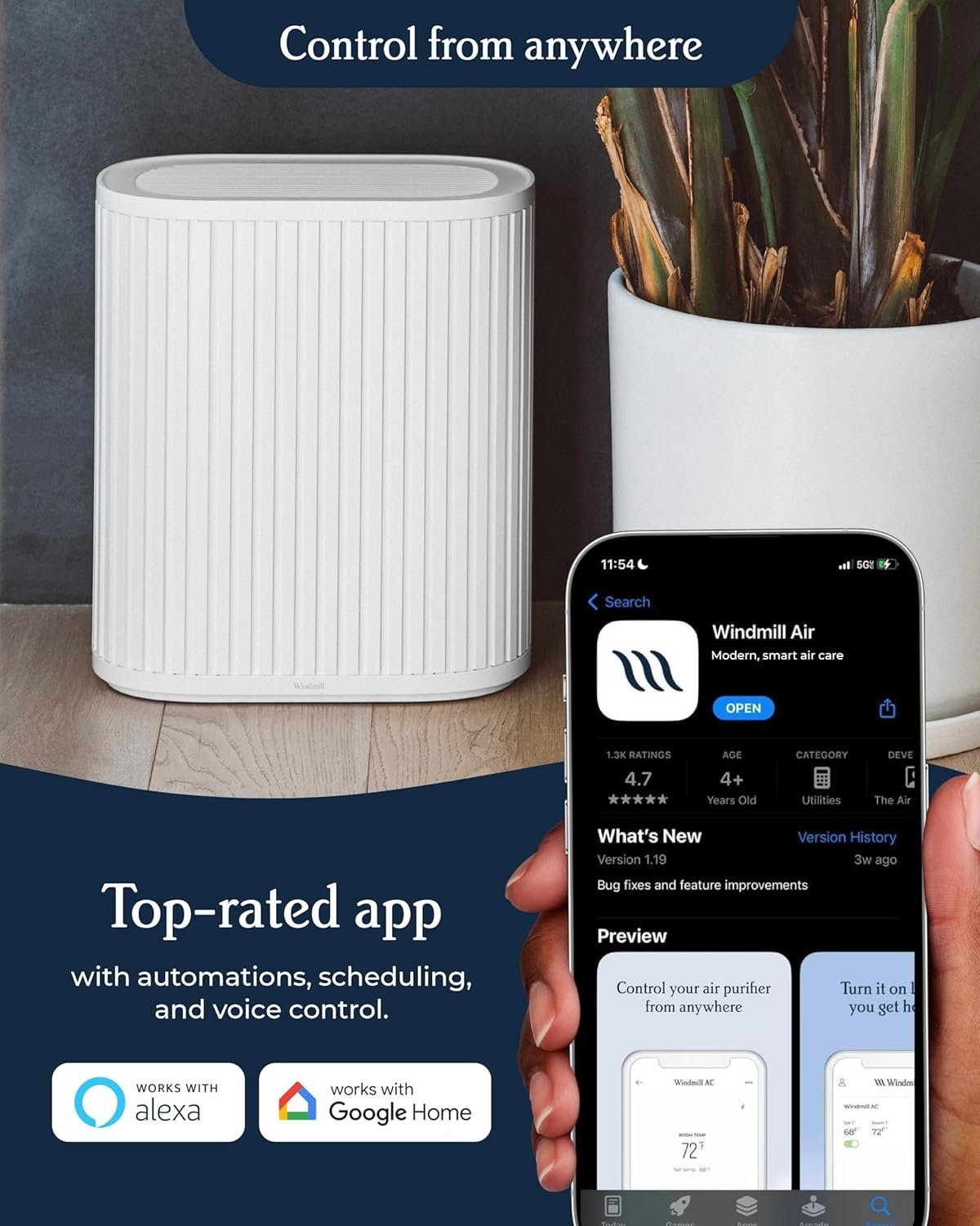 Windmill Air Purifier for Home - 3-In-1 Filtration for Smoke & More - True HEPA Filter, Activated Carbon, & Pre-Filter - Covers Up To 1950 sq ft - Ultra-Quiet - App Compatible - White 7 Windmill Air Purifier for Home - 3-In-1 Filtration for Smoke & More - True HEPA Filter, Activated Carbon, & Pre-Filter - Covers Up To 1950 sq ft - Ultra-Quiet - App Compatible - White - Image 7
