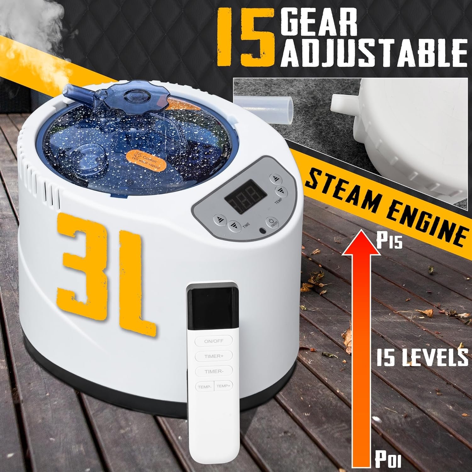Large Portable Sauna Box, 3L Steamer Portable Steam Sauna for Home, Personal Sauna with Big Sauna Chair, Remote Control, 3.2’ x 3.2’ x 6.0’, Black, 1200W 4 Large Portable Sauna Box, 3L Steamer Portable Steam Sauna for Home, Personal Sauna with Big Sauna Chair, Remote Control, 3.2’ x 3.2’ x 6.0’, Black, 1200W - Image 4