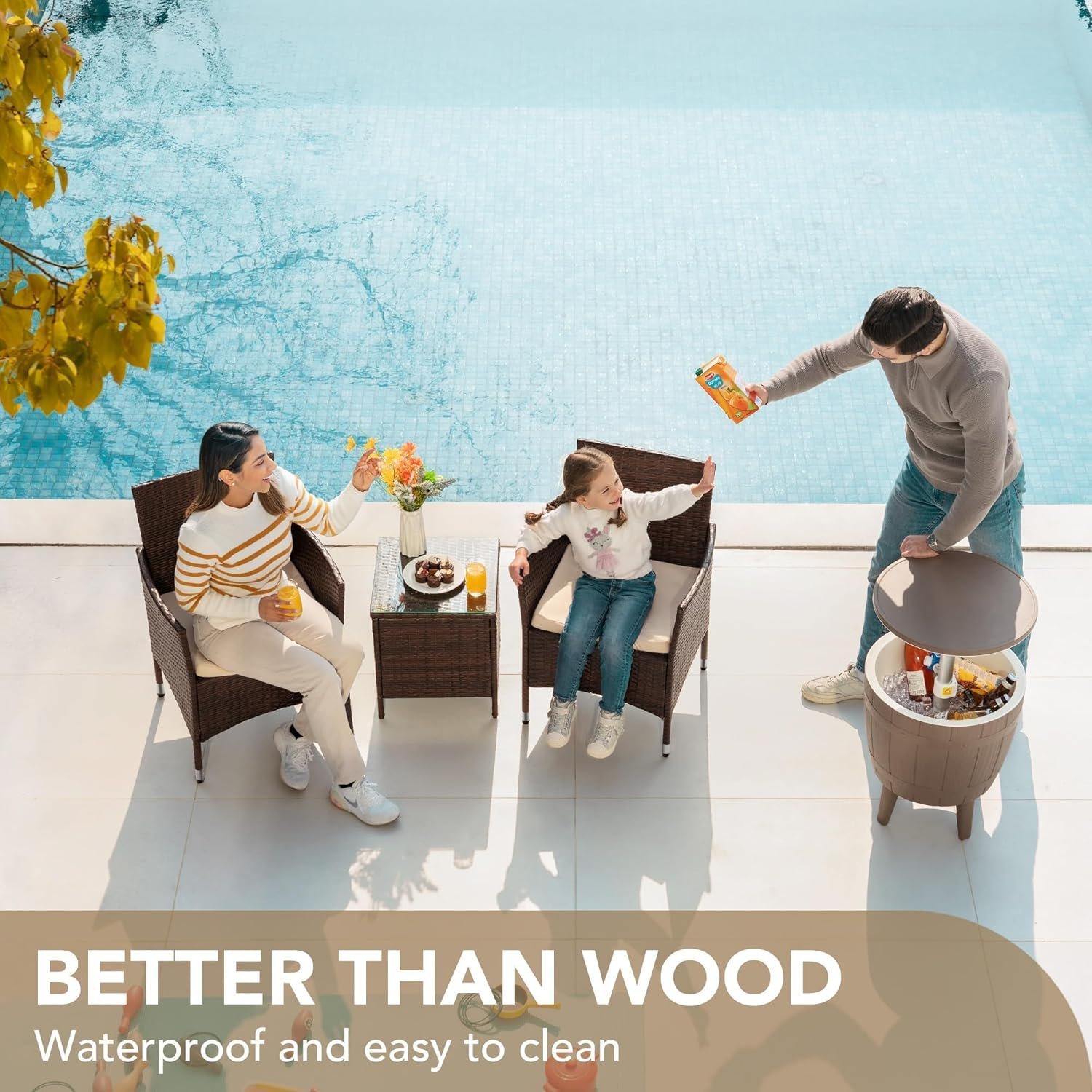 Devoko Patio Porch Furniture Sets 3 Pieces PE Rattan Wicker Chairs with Table Outdoor Garden Furniture Sets (Brown/Beige) 5 Devoko Patio Porch Furniture Sets 3 Pieces PE Rattan Wicker Chairs with Table Outdoor Garden Furniture Sets (Brown/Beige) - Image 5