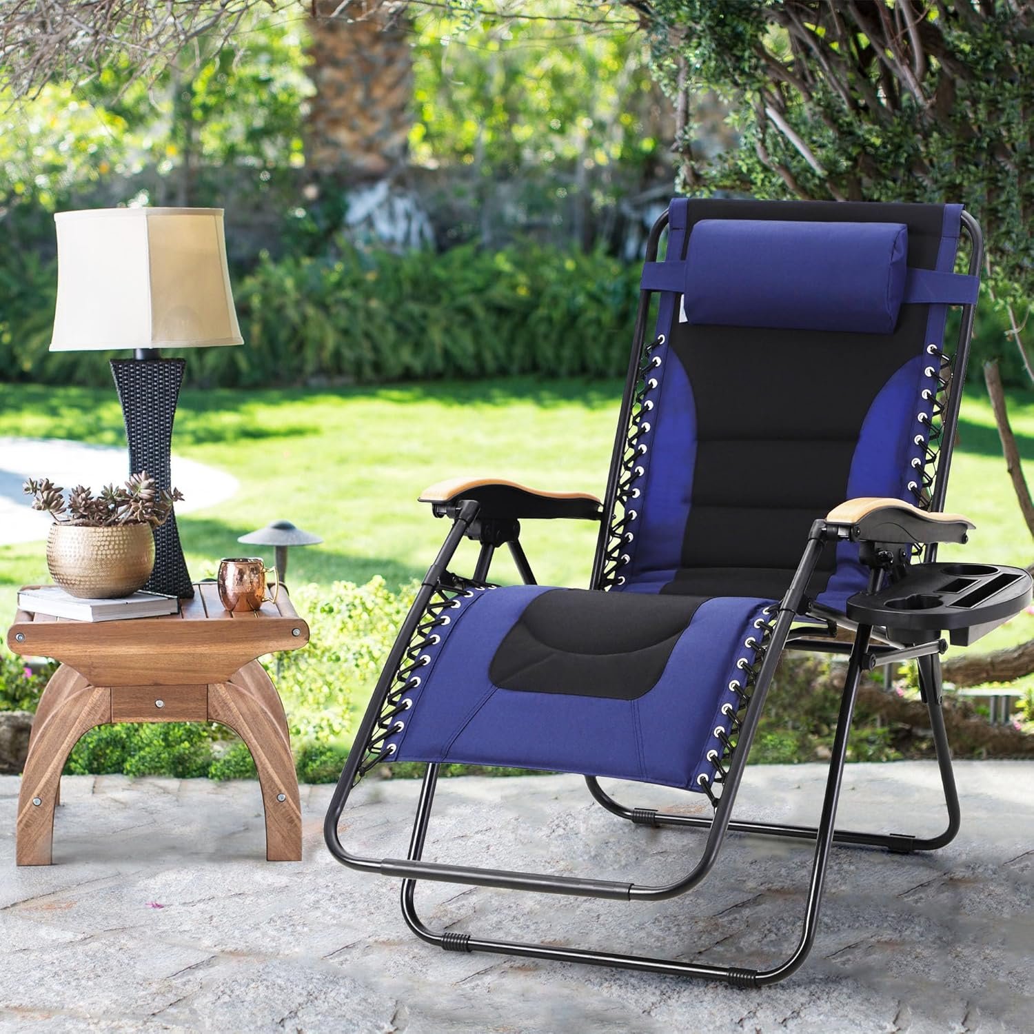 MAISON ARTS Oversize XXL Padded Zero Gravity Lawn Chair Anti Gravity Lounge Chair Foldable Recliner 30" Wide Seat Outdoor Camp Chair for Poolside Backyard Beach, Support 400LBS, Blue