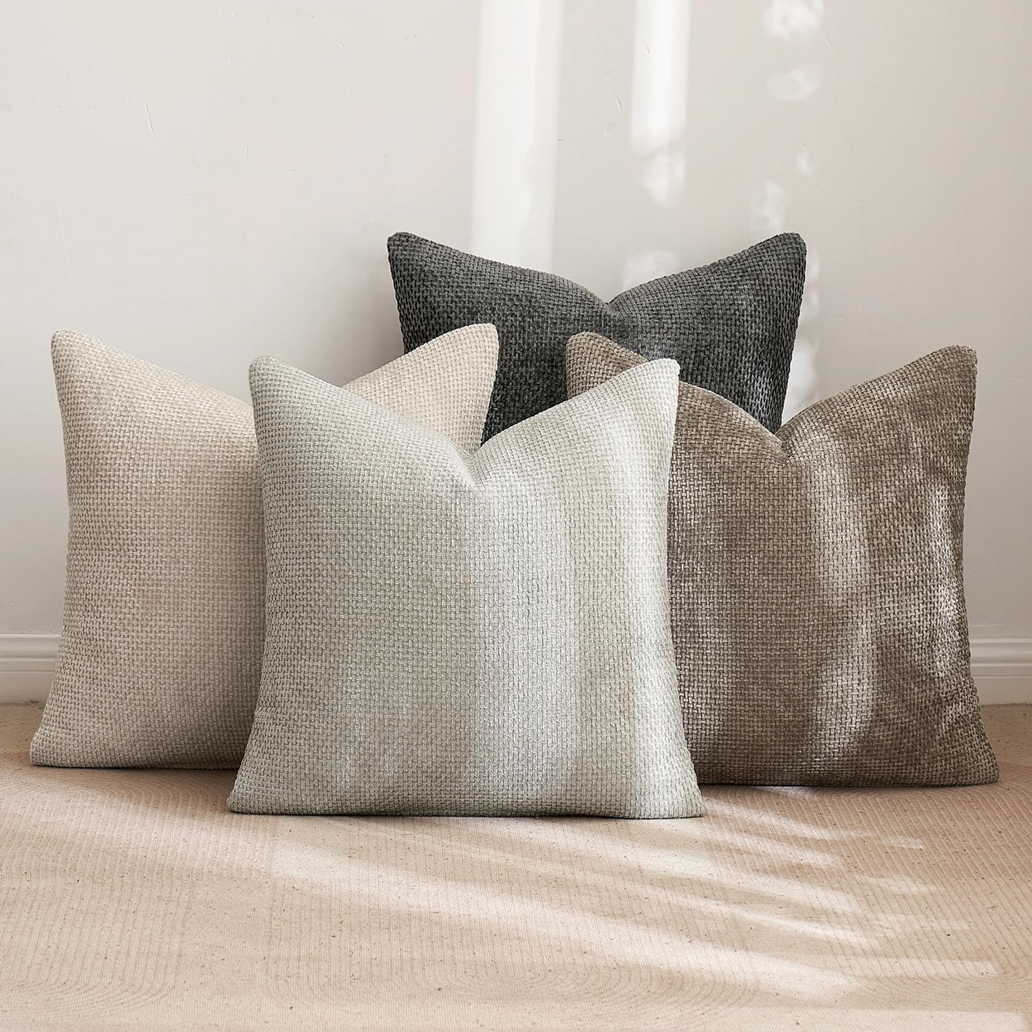 MIULEE Pack of 4 Couch Throw Pillow Covers 18x18 Inch Neutral Soft Decorative Chenille Pillow Covers Farmhouse Boho Cushion Covers for Mid Century Modern Home Decor Sofa Bedroom Living Room 3 MIULEE Pack of 4 Couch Throw Pillow Covers 18x18 Inch Neutral Soft Decorative Chenille Pillow Covers Farmhouse Boho Cushion Covers for Mid Century Modern Home Decor Sofa Bedroom Living Room - Image 3