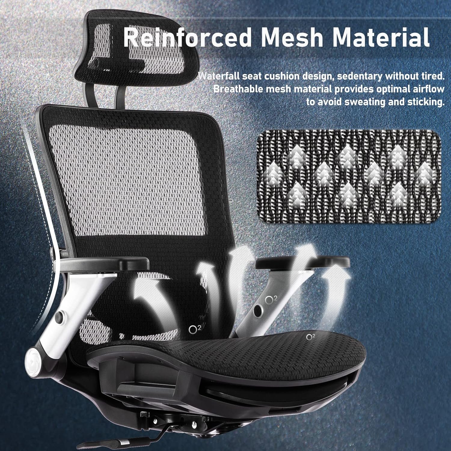 COLAMY Ergonomic Mesh Office Chair with Footrest, High Back Computer Executive Desk Chair with Headrest and 4D Flip-up Armrests, Adjustable Tilt Lock and Lumbar Support-Black 4 COLAMY Ergonomic Mesh Office Chair with Footrest, High Back Computer Executive Desk Chair with Headrest and 4D Flip-up Armrests, Adjustable Tilt Lock and Lumbar Support-Black - Image 4