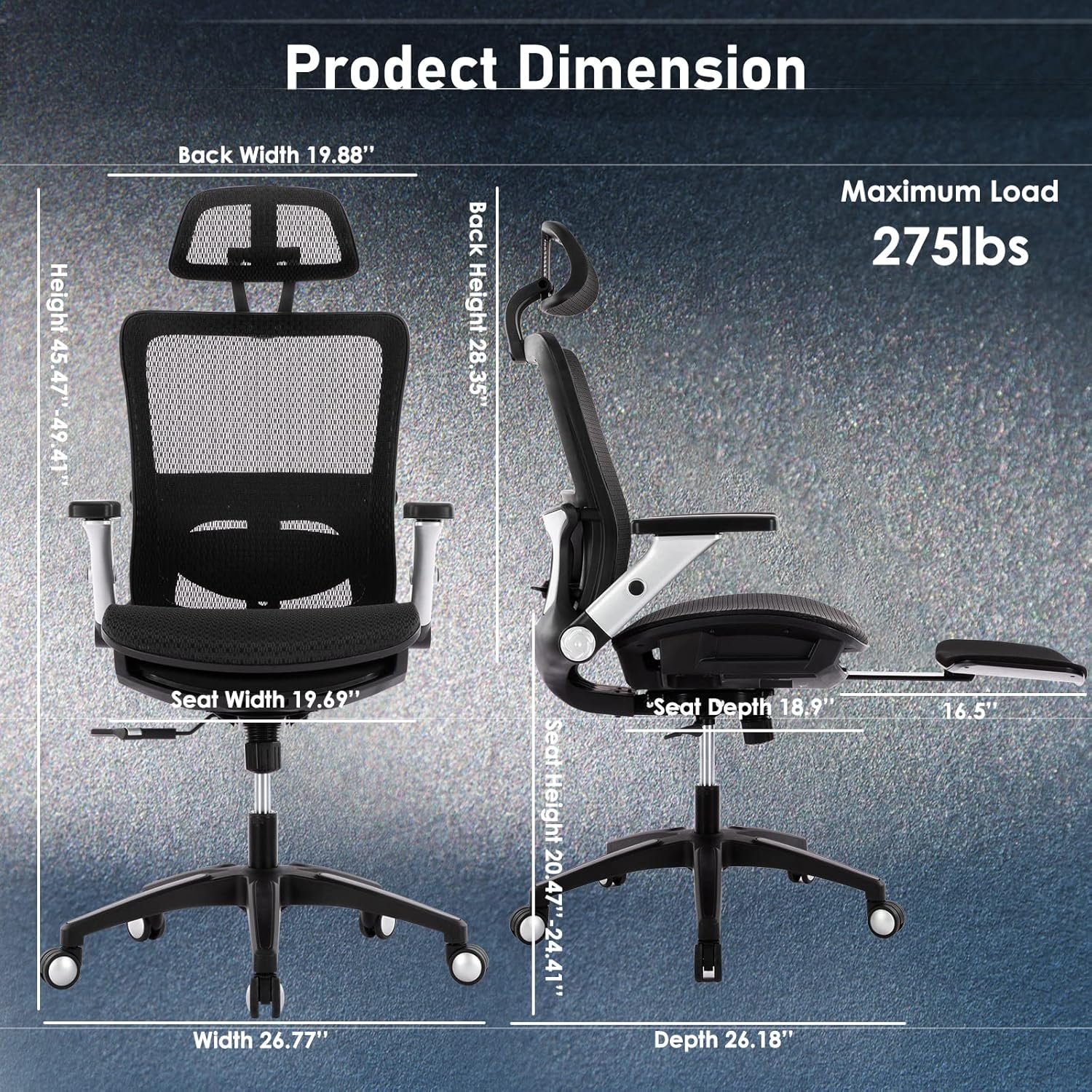 COLAMY Ergonomic Mesh Office Chair with Footrest, High Back Computer Executive Desk Chair with Headrest and 4D Flip-up Armrests, Adjustable Tilt Lock and Lumbar Support-Black 3 COLAMY Ergonomic Mesh Office Chair with Footrest, High Back Computer Executive Desk Chair with Headrest and 4D Flip-up Armrests, Adjustable Tilt Lock and Lumbar Support-Black - Image 3