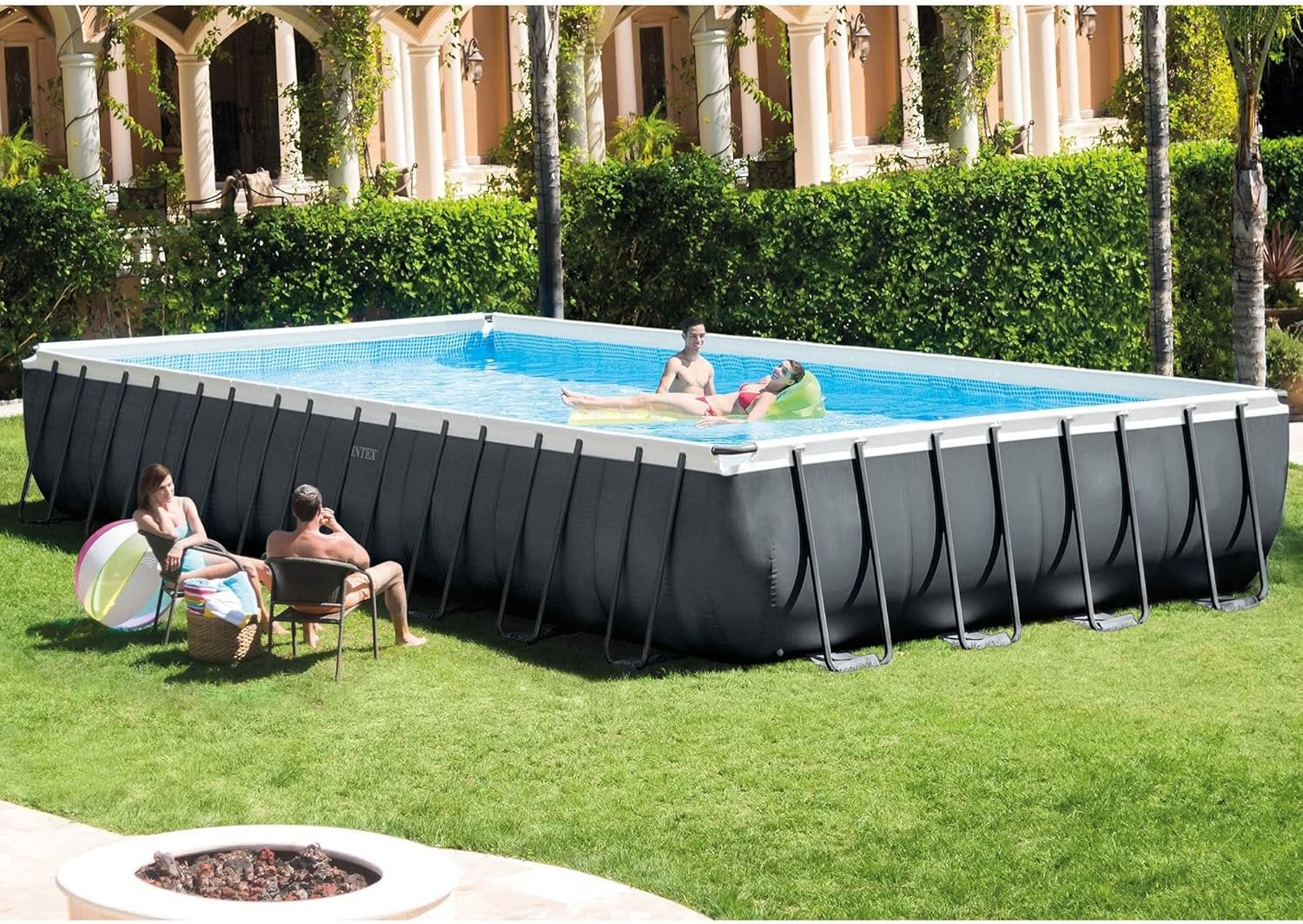 INTEX 32' x 16' x 52" Ultra XTR Frame Above Ground Rectangular Outdoor Swimming Pool Set with Krystal Clear Saltwater System, Ladder, and Cover 4 INTEX 32' x 16' x 52" Ultra XTR Frame Above Ground Rectangular Outdoor Swimming Pool Set with Krystal Clear Saltwater System, Ladder, and Cover - Image 4