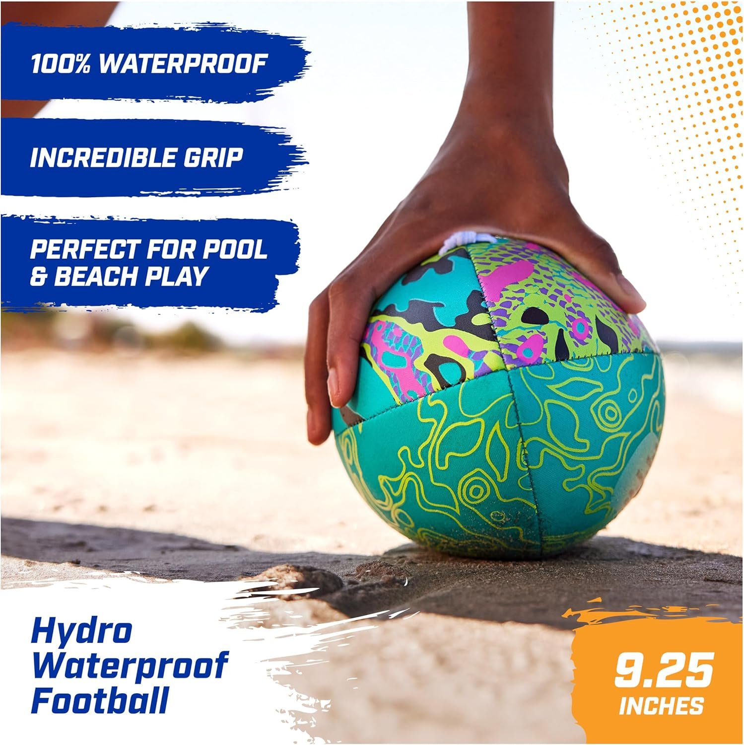 SwimWays Hydro Waterproof Football, Outdoor Games for Adults and Kids, Swimming Pool Accessories and Pool Party Games,9.25 Inches, Blue 3 SwimWays Hydro Waterproof Football, Outdoor Games for Adults and Kids, Swimming Pool Accessories and Pool Party Games,9.25 Inches, Blue - Image 3
