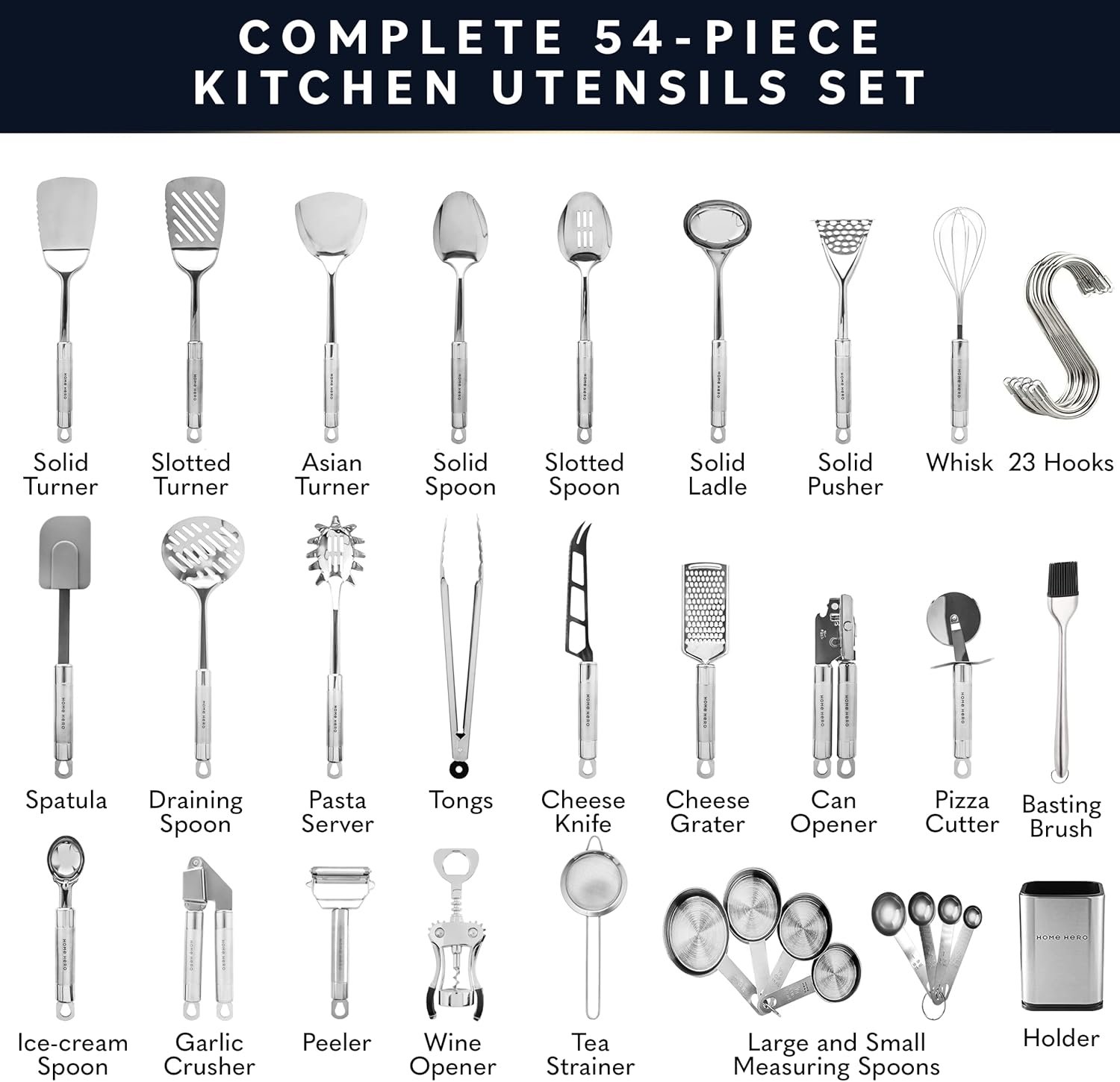 Home Hero 54 Pcs Stainless Steel Kitchen Utensils Set - Nonstick Stainless Steel Cooking Utensils Set - Heat Resistant Kitchen Essentials & Metal Kitchen Gadgets (54 Pcs) 2 Home Hero 54 Pcs Stainless Steel Kitchen Utensils Set - Nonstick Stainless Steel Cooking Utensils Set - Heat Resistant Kitchen Essentials & Metal Kitchen Gadgets (54 Pcs) - Image 2