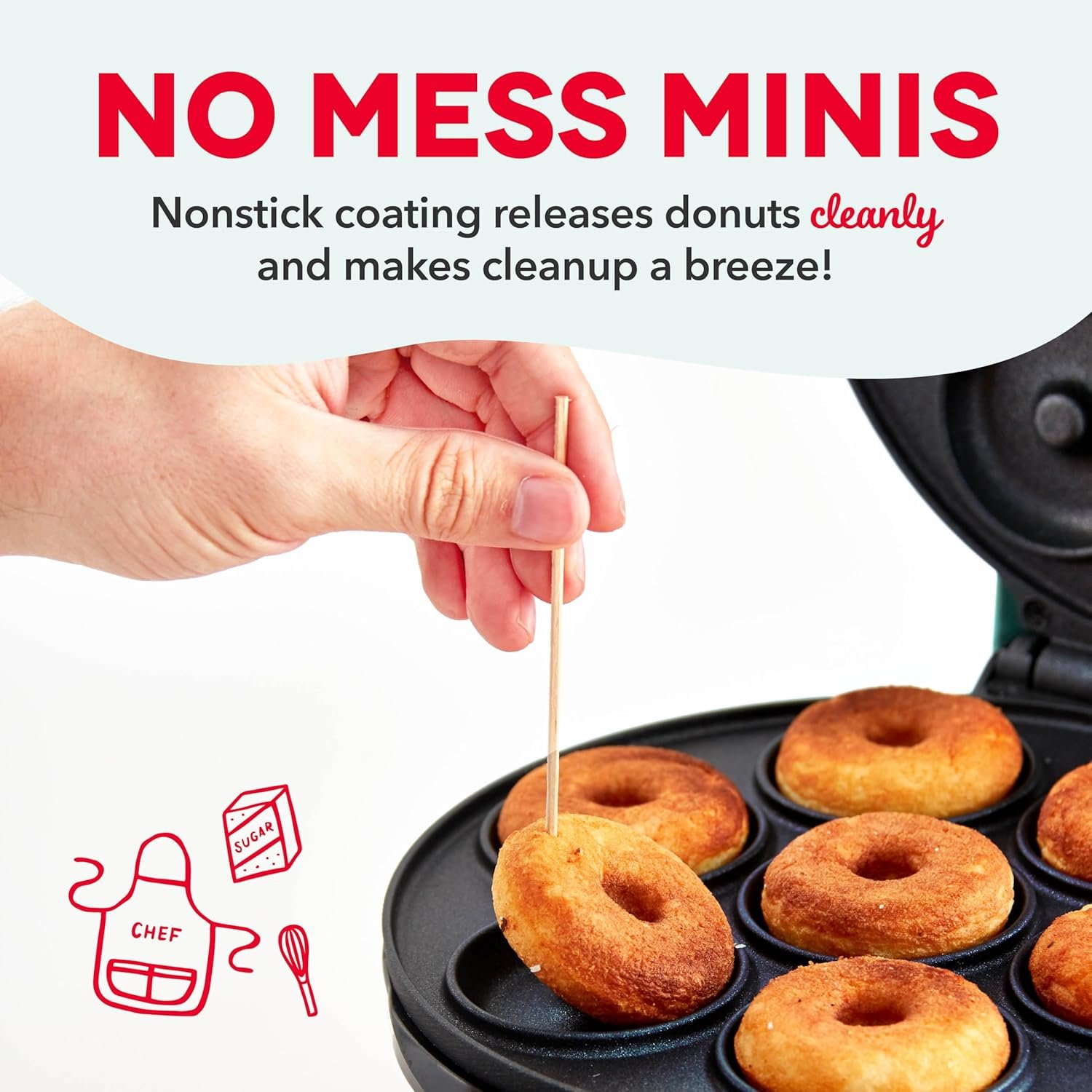 DASH Mini Donut Maker Machine for Kid-Friendly Breakfast, Snacks, Desserts & More with Non-stick Surface, Makes 7 Doughnuts - Aqua 4 DASH Mini Donut Maker Machine for Kid-Friendly Breakfast, Snacks, Desserts & More with Non-stick Surface, Makes 7 Doughnuts - Aqua - Image 4