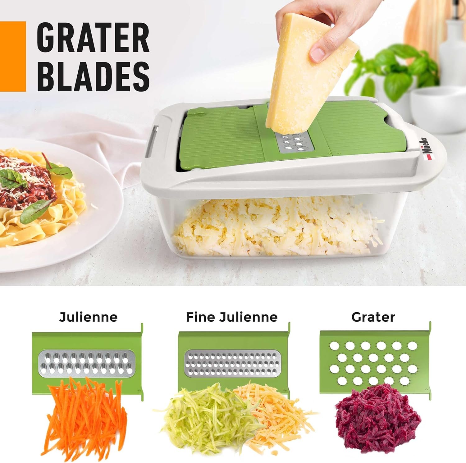 Mueller Pro-Series 10-in-1, 8 Blade Vegetable Chopper, Onion Mincer, Cutter, Dicer, Egg Slicer with Container, French Fry Cutter Potato Slicer, Home Essentials, Salad Chopper White Sand/Green 4 Mueller Pro-Series 10-in-1, 8 Blade Vegetable Chopper, Onion Mincer, Cutter, Dicer, Egg Slicer with Container, French Fry Cutter Potato Slicer, Home Essentials, Salad Chopper White Sand/Green - Image 4