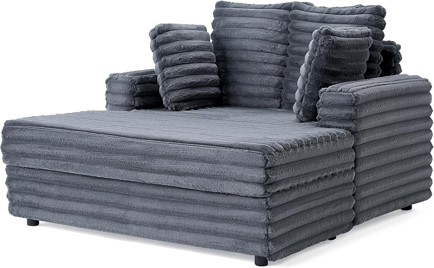 VanAcc 53 Inch Upholstered Chaise Lounge, Plush Sleeper Chair with Throw Pillows and Armrests, Sofa Bed Indoor for Living Room, Grey 9 VanAcc 53 Inch Upholstered Chaise Lounge, Plush Sleeper Chair with Throw Pillows and Armrests, Sofa Bed Indoor for Living Room, Grey - Image 9