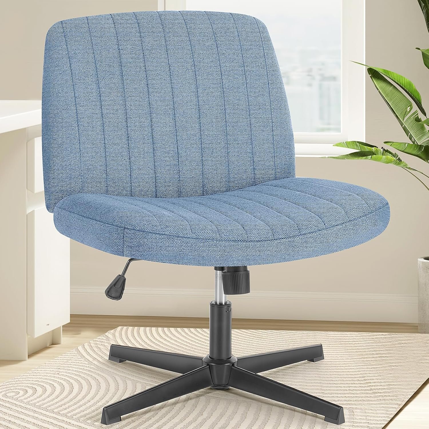 OLIXIS Criss Cross Legged Chairs Armless No Wheels Wide Seat Height Adjustable Swivel Padded Fabric Home Office Desk Seating for Bedroom, Student, Study Room