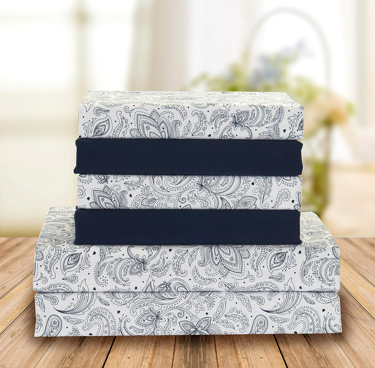 Elegant Comfort Luxury Soft Bed Sheets Paisley Pattern - 1500 Premium Hotel Quality Microfiber Softness Wrinkle and Fade Resistant (6-Piece) Bedding Set, Queen, Navy