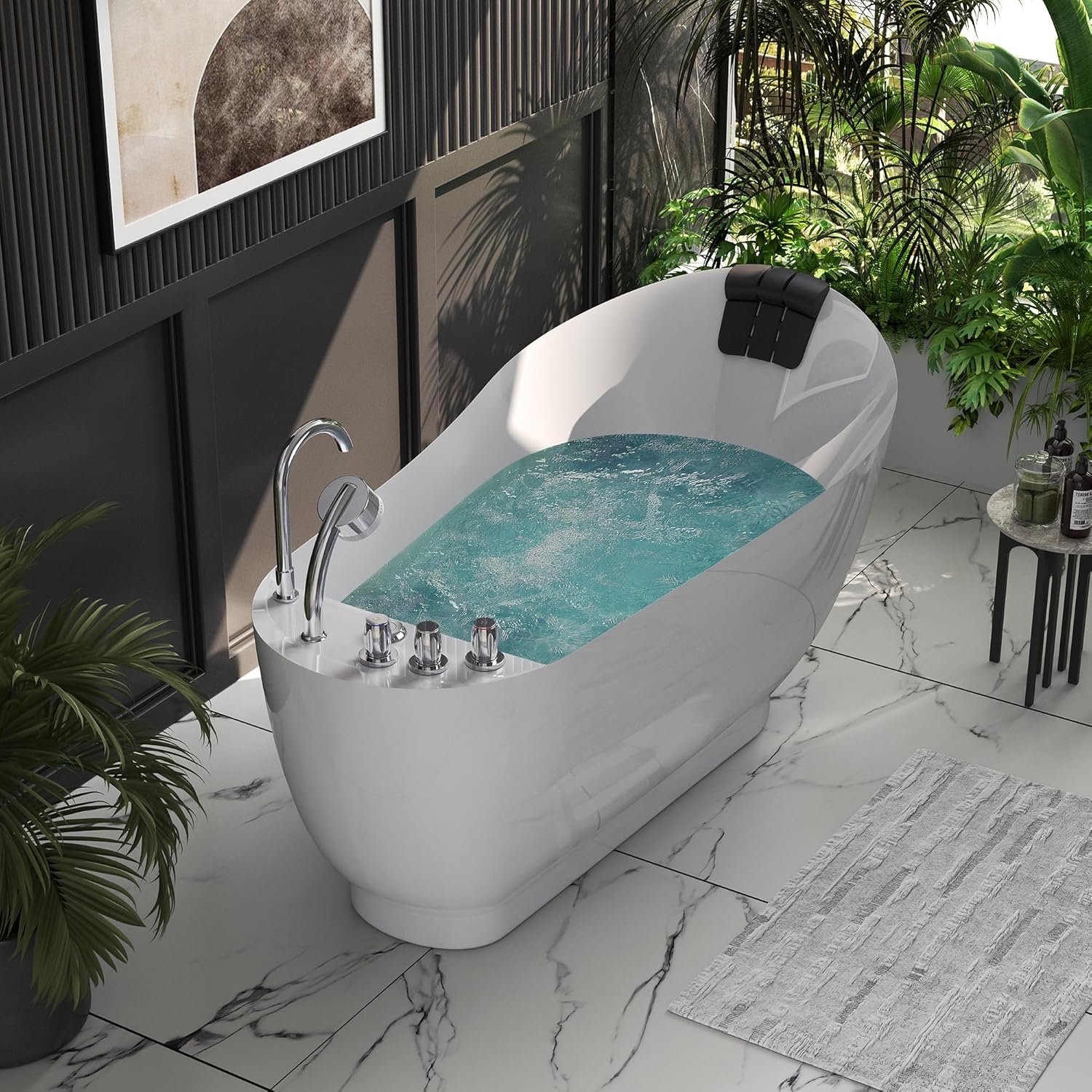 Empava 59 Inch Freestanding Whirlpool Tub - Acrylic Jetted Bathtub-Deep Concave Back, Tapered Interior,ETL Certified 6 Empava 59 Inch Freestanding Whirlpool Tub - Acrylic Jetted Bathtub-Deep Concave Back, Tapered Interior,ETL Certified - Image 6