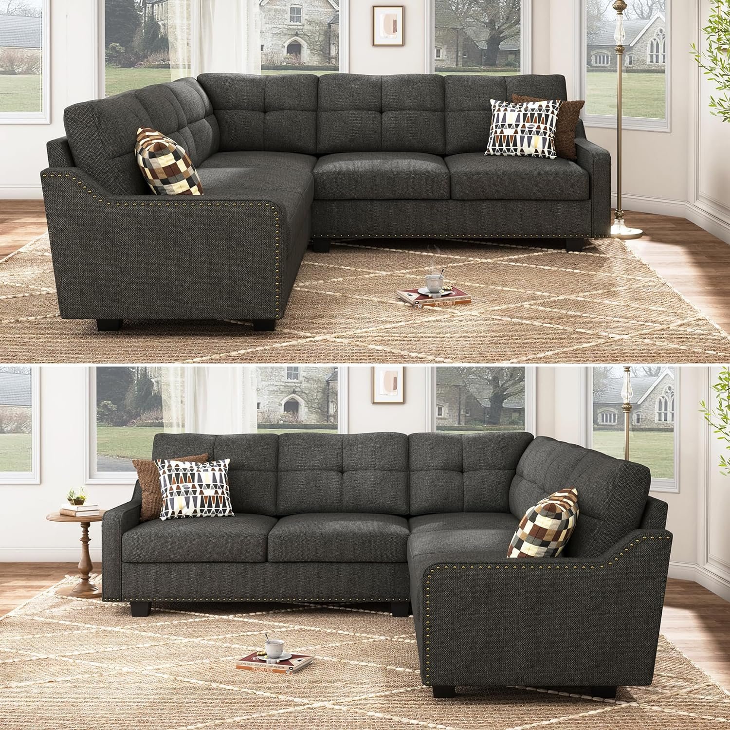 HONBAY Convertible Sectional Sofa L Shaped Couch for Small Apartment Reversible Sectional Couches for Living Room,Dark Grey 3 HONBAY Convertible Sectional Sofa L Shaped Couch for Small Apartment Reversible Sectional Couches for Living Room,Dark Grey - Image 3
