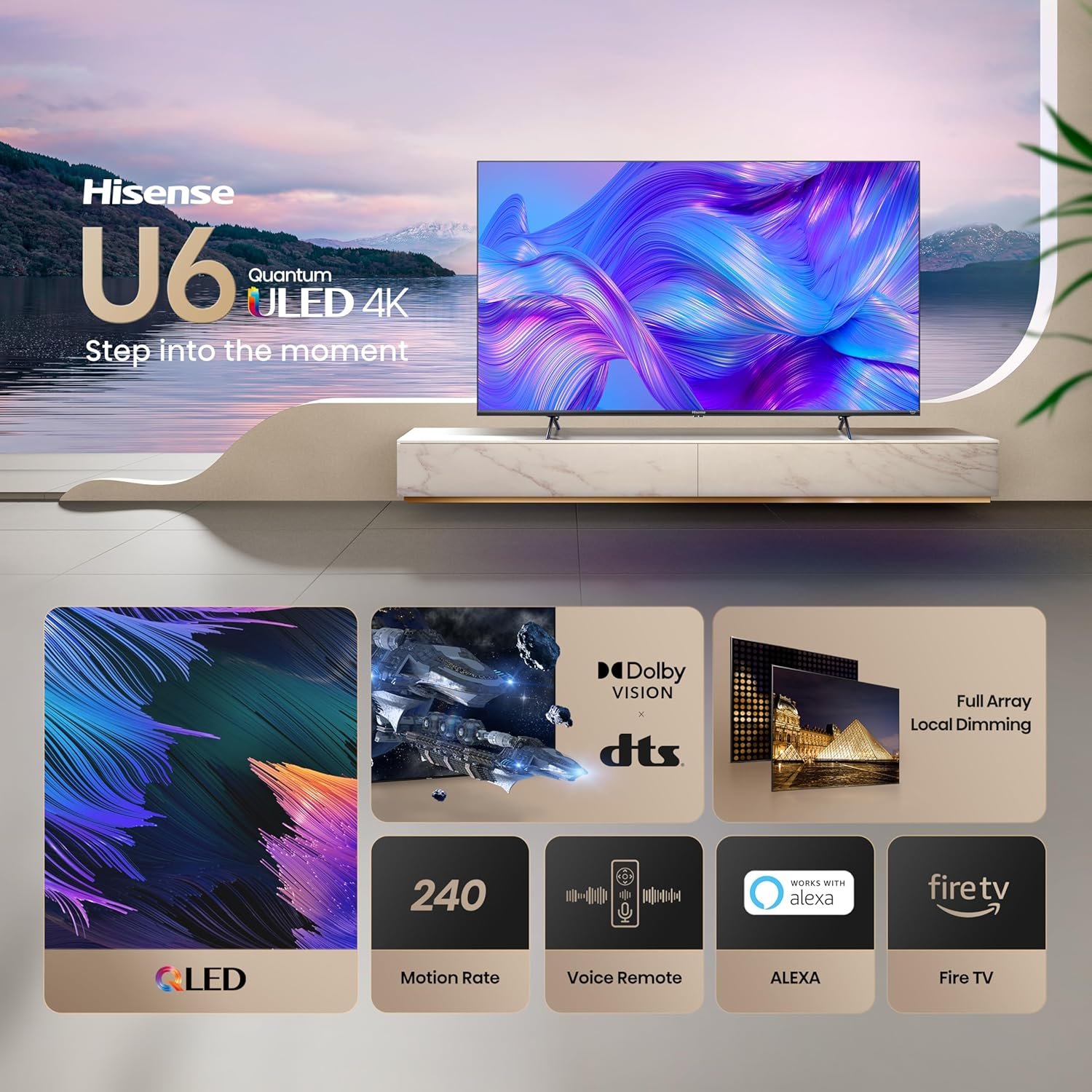 Hisense 75” Class U6 Series ULED 4K UHD Smart Fire TV (75U6HF, 2024) - QLED, Full Array Local Dimming, 600-Nit, Dolby Vision HDR 10+, HDMI 2.1, MEMC, 240 Motion Rate with VRR, Alexa Compatibility 3 Hisense 75” Class U6 Series ULED 4K UHD Smart Fire TV (75U6HF, 2024) - QLED, Full Array Local Dimming, 600-Nit, Dolby Vision HDR 10+, HDMI 2.1, MEMC, 240 Motion Rate with VRR, Alexa Compatibility - Image 3
