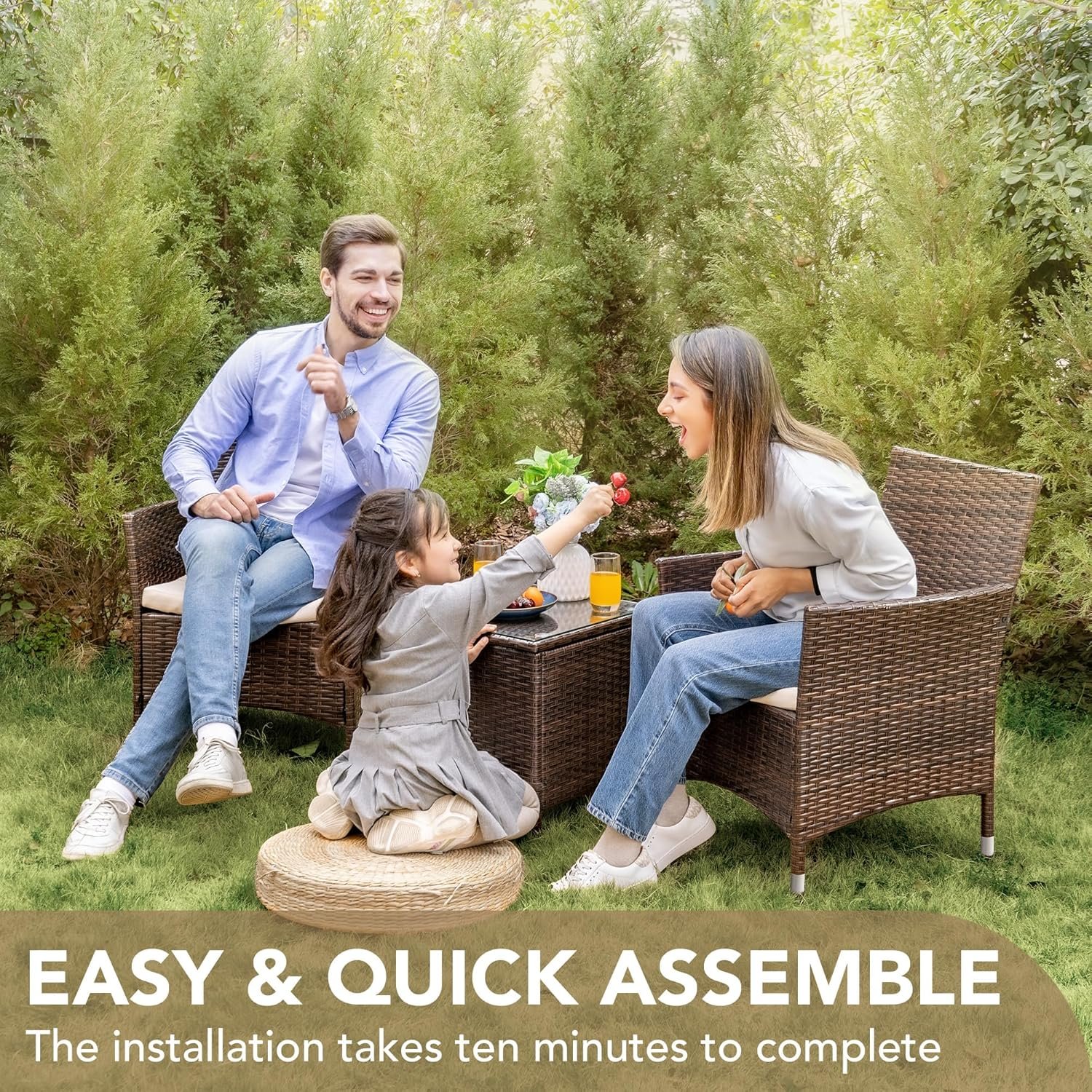 Devoko Patio Porch Furniture Sets 3 Pieces PE Rattan Wicker Chairs with Table Outdoor Garden Furniture Sets (Brown/Beige) 6 Devoko Patio Porch Furniture Sets 3 Pieces PE Rattan Wicker Chairs with Table Outdoor Garden Furniture Sets (Brown/Beige) - Image 6