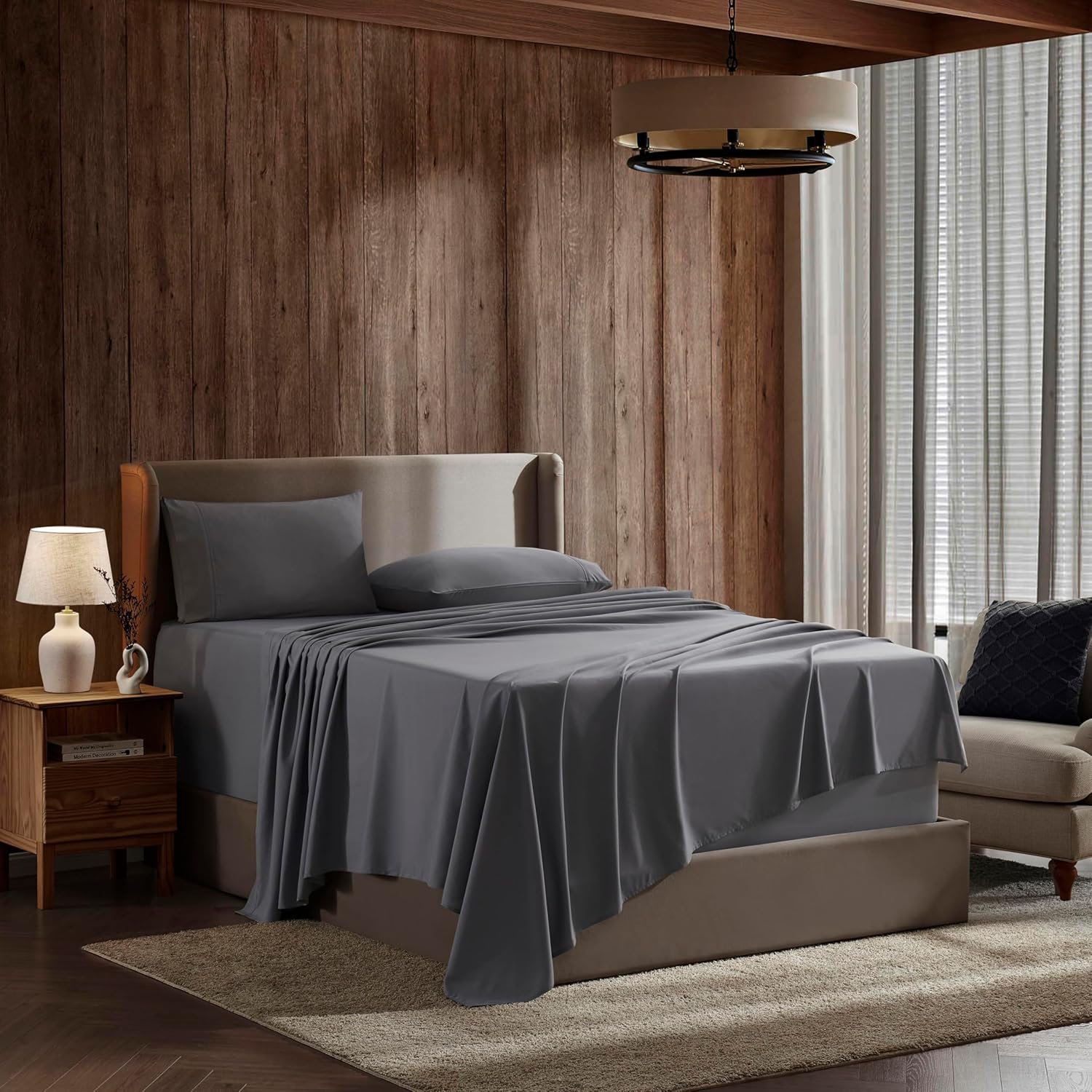 Nestl Queen Sheet Set - 4 Piece Bed Sheets for Queen Size Bed, Deep Pocket, Hotel Luxury, Extra Soft, Breathable and Cooling, Dark Grey Queen Size Sheets