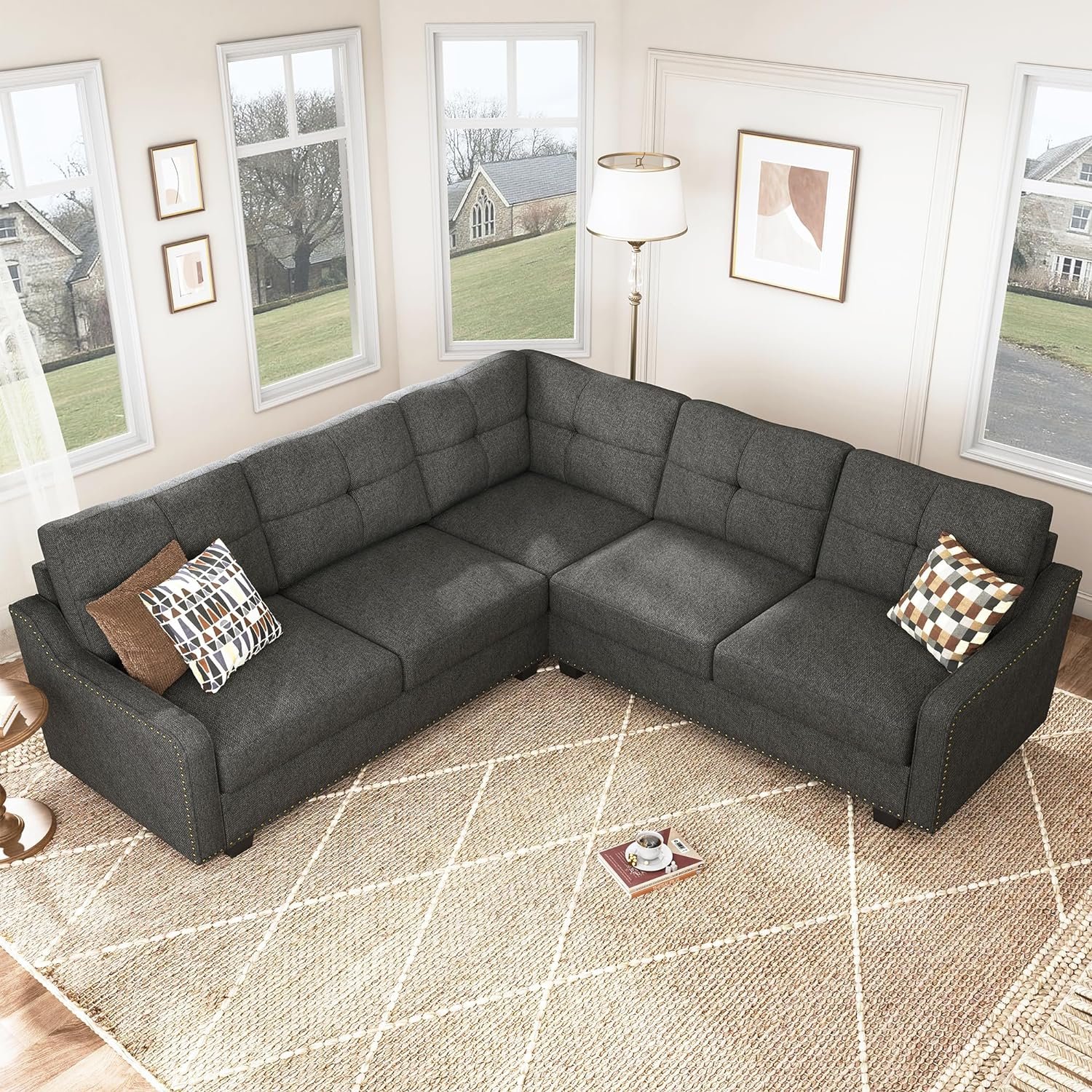 HONBAY Convertible Sectional Sofa L Shaped Couch for Small Apartment Reversible Sectional Couches for Living Room,Dark Grey 6 HONBAY Convertible Sectional Sofa L Shaped Couch for Small Apartment Reversible Sectional Couches for Living Room,Dark Grey - Image 6