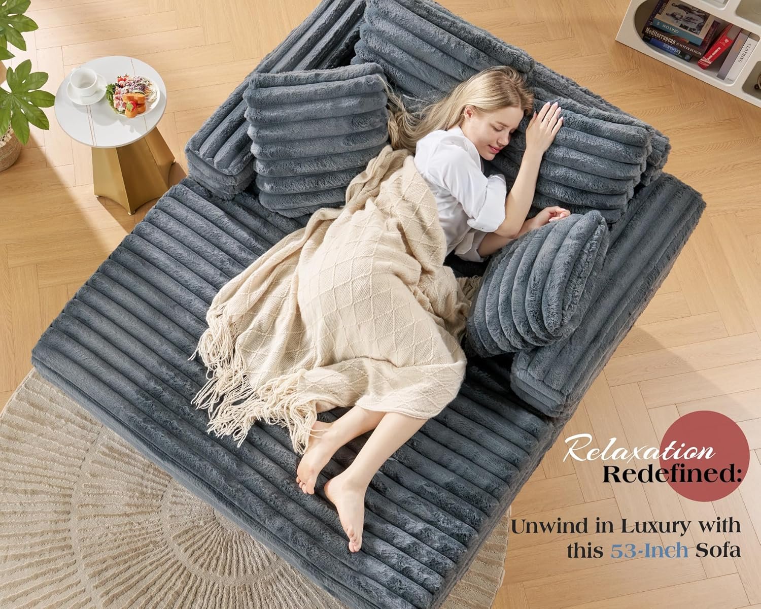 VanAcc 53 Inch Upholstered Chaise Lounge, Plush Sleeper Chair with Throw Pillows and Armrests, Sofa Bed Indoor for Living Room, Grey 6 VanAcc 53 Inch Upholstered Chaise Lounge, Plush Sleeper Chair with Throw Pillows and Armrests, Sofa Bed Indoor for Living Room, Grey - Image 6