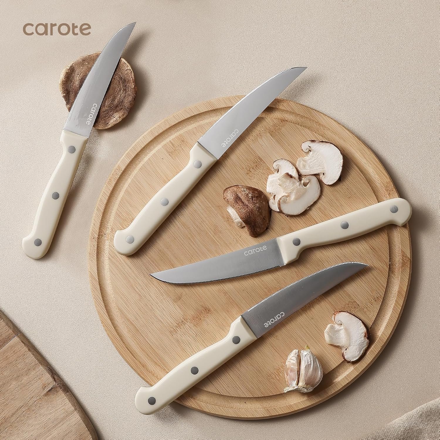 CAROTE 14 Pieces Knife Set with Block, Forged, High Carbon Stainless Steel Sharp Blade Block Knife Set, Dishwasher Safe Cutlery, Cream 7 CAROTE 14 Pieces Knife Set with Block, Forged, High Carbon Stainless Steel Sharp Blade Block Knife Set, Dishwasher Safe Cutlery, Cream - Image 7