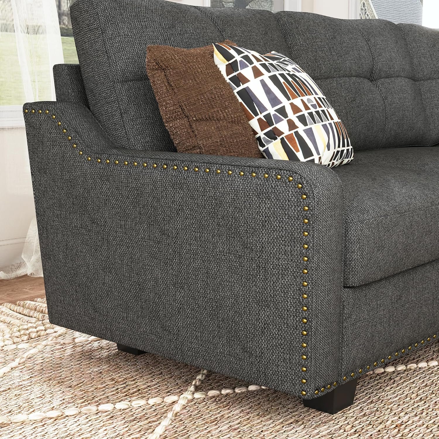 HONBAY Convertible Sectional Sofa L Shaped Couch for Small Apartment Reversible Sectional Couches for Living Room,Dark Grey 4 HONBAY Convertible Sectional Sofa L Shaped Couch for Small Apartment Reversible Sectional Couches for Living Room,Dark Grey - Image 4