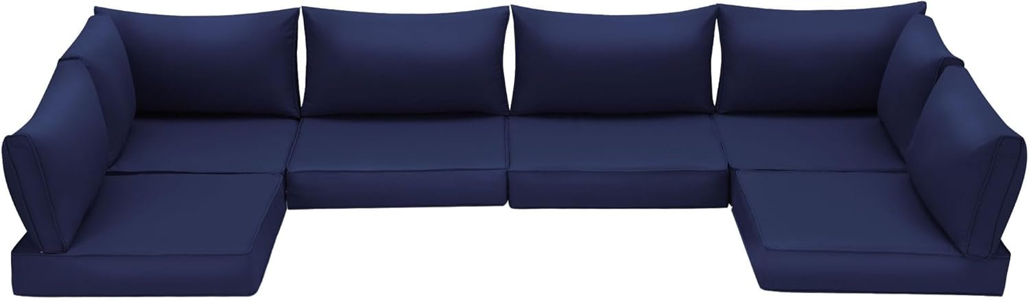 HOMREST Outdoor Replacement Cushions for Patio Furniture,Water-Repellent Sofa Cushion for 6-Seat Rattan Wicker Sectional Patio Conversation Sets,14-Piece Cushions Set for Outdoor Couch(Navy Blue)