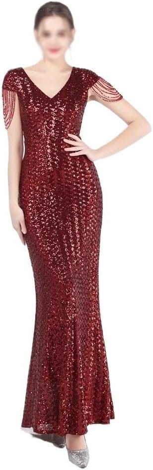 Women's Special Evening Dresses Classic Red V Neck Long Skirt Elegant Luxury Beading Formal Dress