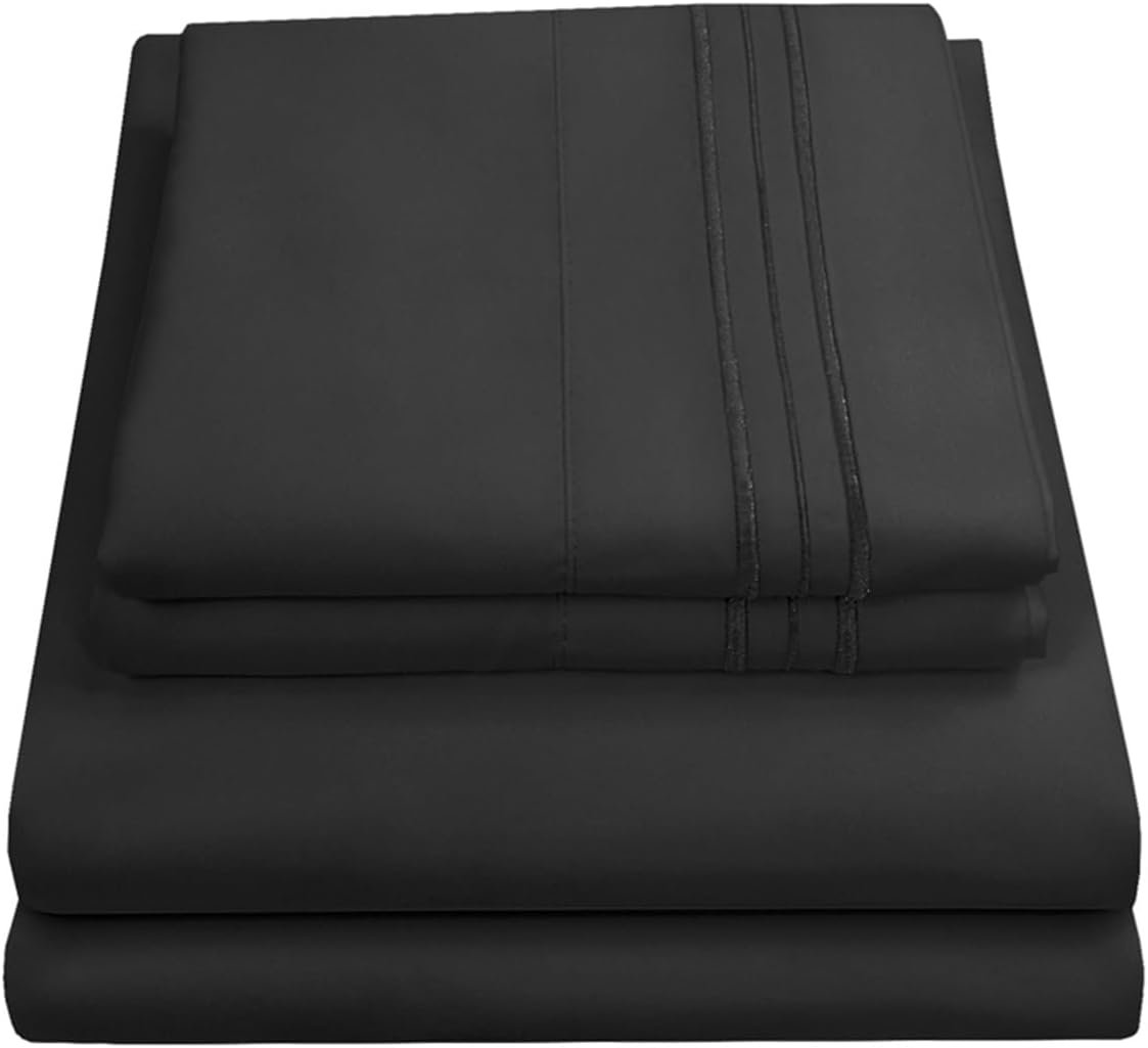 Queen Size Bed Sheets - Breathable Luxury Sheets with Full Elastic & Secure Corner Straps Built In - 1800 Supreme Collection Extra Soft Deep Pocket Bedding Set, Sheet Set, Queen, Black