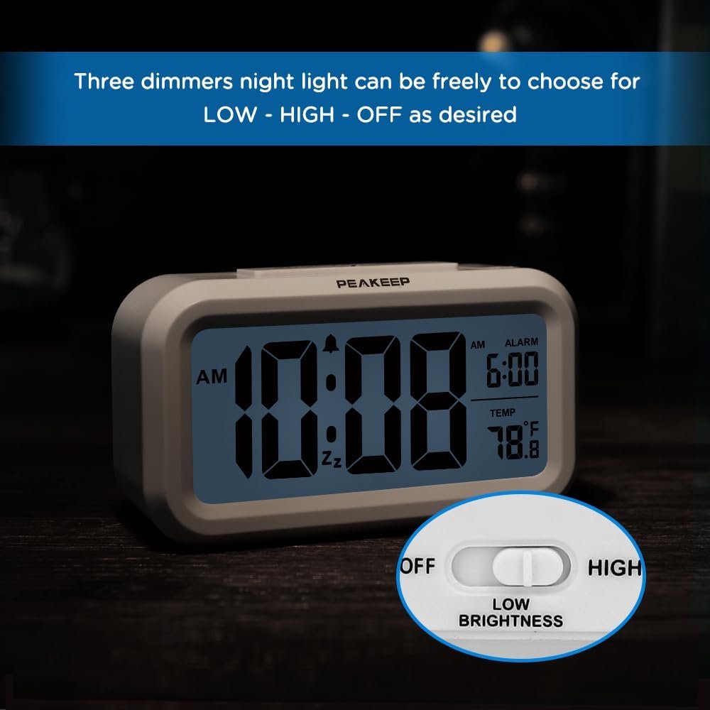 Peakeep Night Light Digital Alarm Clock Battery Operated with Indoor Temperature, Desk Small Clock (White) 6 Peakeep Night Light Digital Alarm Clock Battery Operated with Indoor Temperature, Desk Small Clock (White) - Image 6