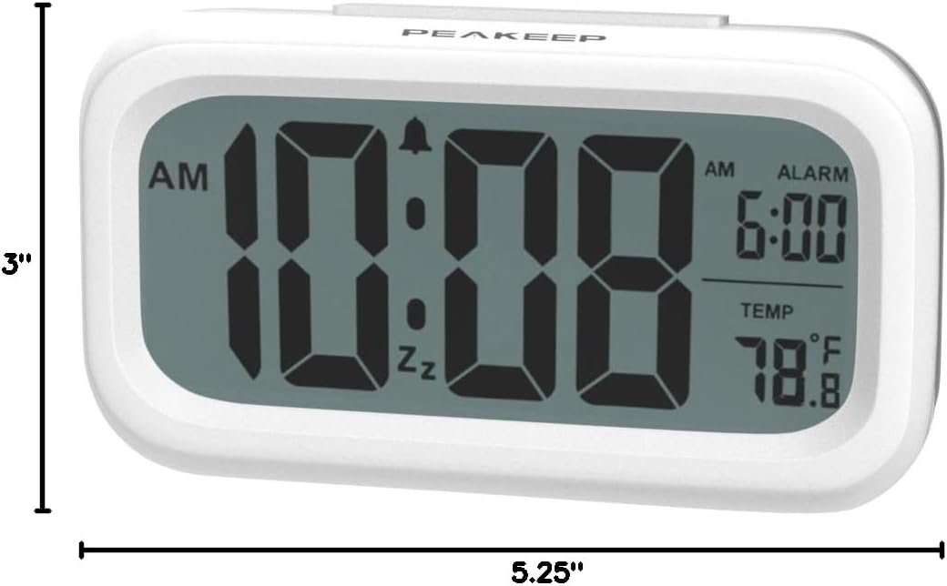 Peakeep Night Light Digital Alarm Clock Battery Operated with Indoor Temperature, Desk Small Clock (White) 8 Peakeep Night Light Digital Alarm Clock Battery Operated with Indoor Temperature, Desk Small Clock (White) - Image 8
