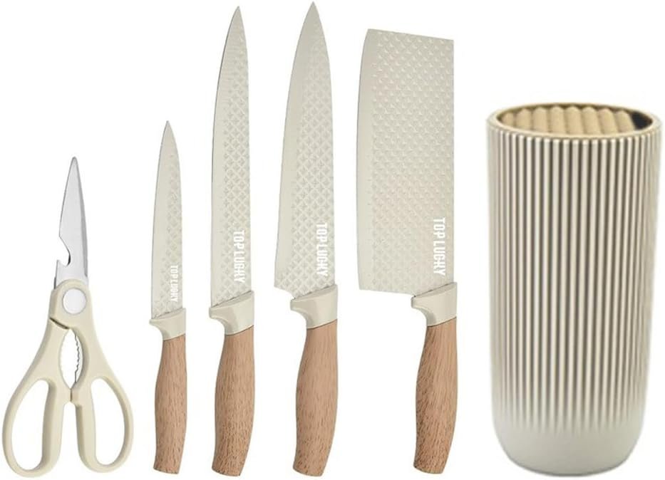 Knife Set, Wiztoynia 6-Piece Khaki Kitchen Knife Set for Home, Anti-Rust Non-stick Stainless Steel Sharp Chef Knife Set with Universal Knife Block for Kitchen, Ergonomical Design (Khaki) 8 Knife Set, Wiztoynia 6-Piece Khaki Kitchen Knife Set for Home, Anti-Rust Non-stick Stainless Steel Sharp Chef Knife Set with Universal Knife Block for Kitchen, Ergonomical Design (Khaki) - Image 8
