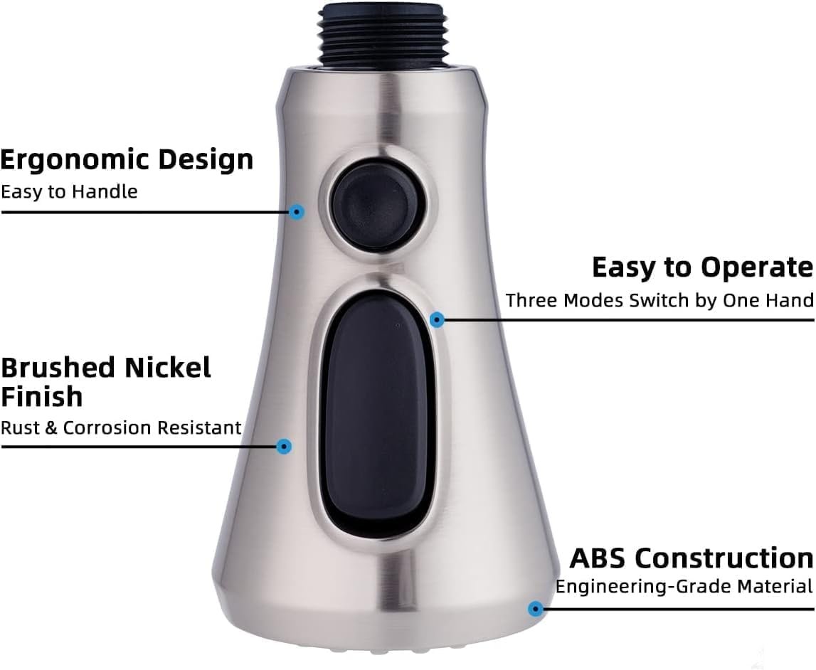 Hibbent Pull Down Spray Head for Kitchen Faucet, 3-Function Spray Nozzle with 15 Adapters, Sink Faucet Head Replacement Compatible with Moen, American Standard, Delta, Kohler Faucets, Brushed Nickel 4 Hibbent Pull Down Spray Head for Kitchen Faucet, 3-Function Spray Nozzle with 15 Adapters, Sink Faucet Head Replacement Compatible with Moen, American Standard, Delta, Kohler Faucets, Brushed Nickel - Image 4