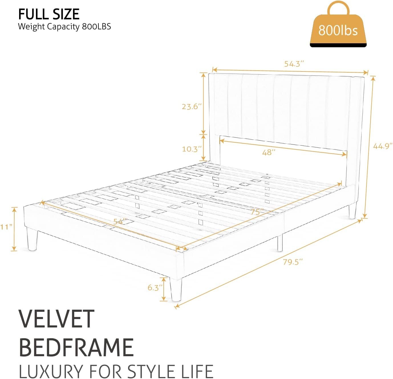 SHA CERLIN Full Bed Frame/Velvet Upholstered Platform Bed Frame with Headboard/Strong Wood Slats Support/Mattress Foundation/No Box Spring Needed/Easy Assembly/White 2 SHA CERLIN Full Bed Frame/Velvet Upholstered Platform Bed Frame with Headboard/Strong Wood Slats Support/Mattress Foundation/No Box Spring Needed/Easy Assembly/White - Image 2