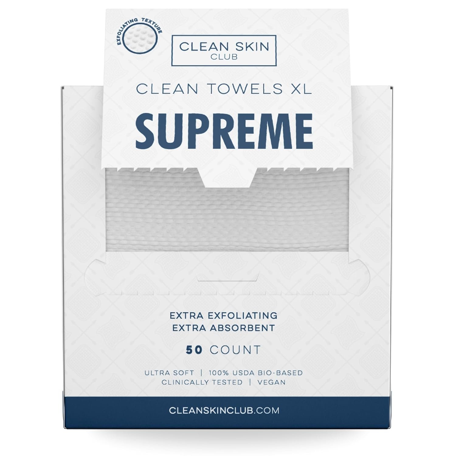 Clean Skin Club Clean Towels XLâ„¢ Supreme, 100% USDA Biobased Face Towel, Disposable Face Towelette, Eczema Association Accepted, Makeup Remover Dry Wipes, Ultra Soft, 50 Ct, 1 Pack