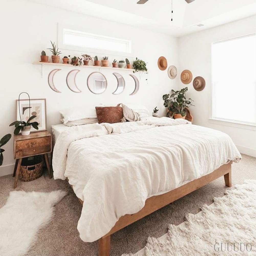 5 Pieces Scandinavian Natural Decor Acrylic Wall Decorative Mirror Interior Design Wooden Moon Phase Mirror Bohemian Wall Decoration for Home Living Room Bedroom Decor - Acrylic,Not Real Mirror(Beige) 2 5 Pieces Scandinavian Natural Decor Acrylic Wall Decorative Mirror Interior Design Wooden Moon Phase Mirror Bohemian Wall Decoration for Home Living Room Bedroom Decor - Acrylic,Not Real Mirror(Beige) - Image 2